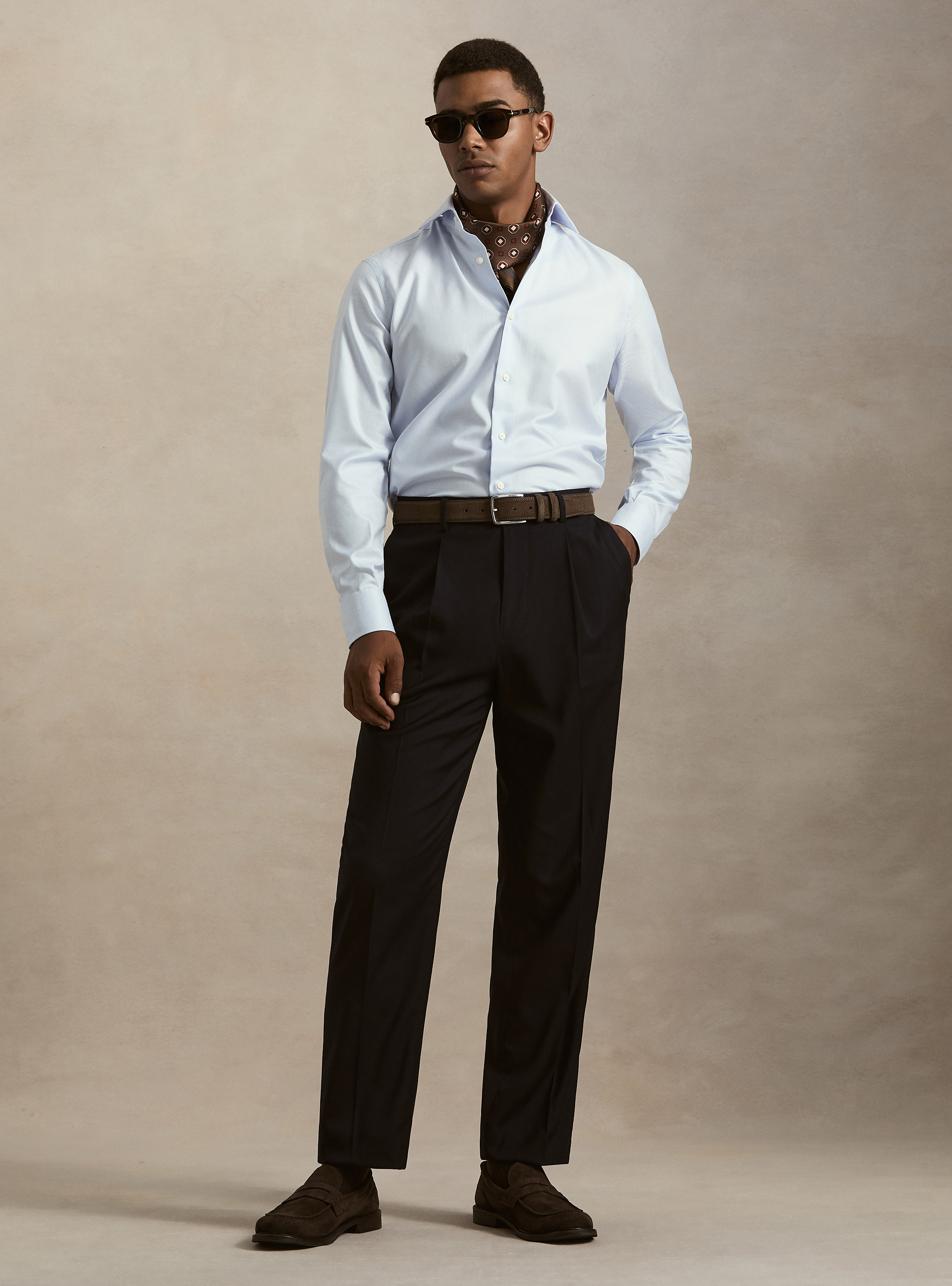 Pantaloni wide leg con pince, BLU NAVY