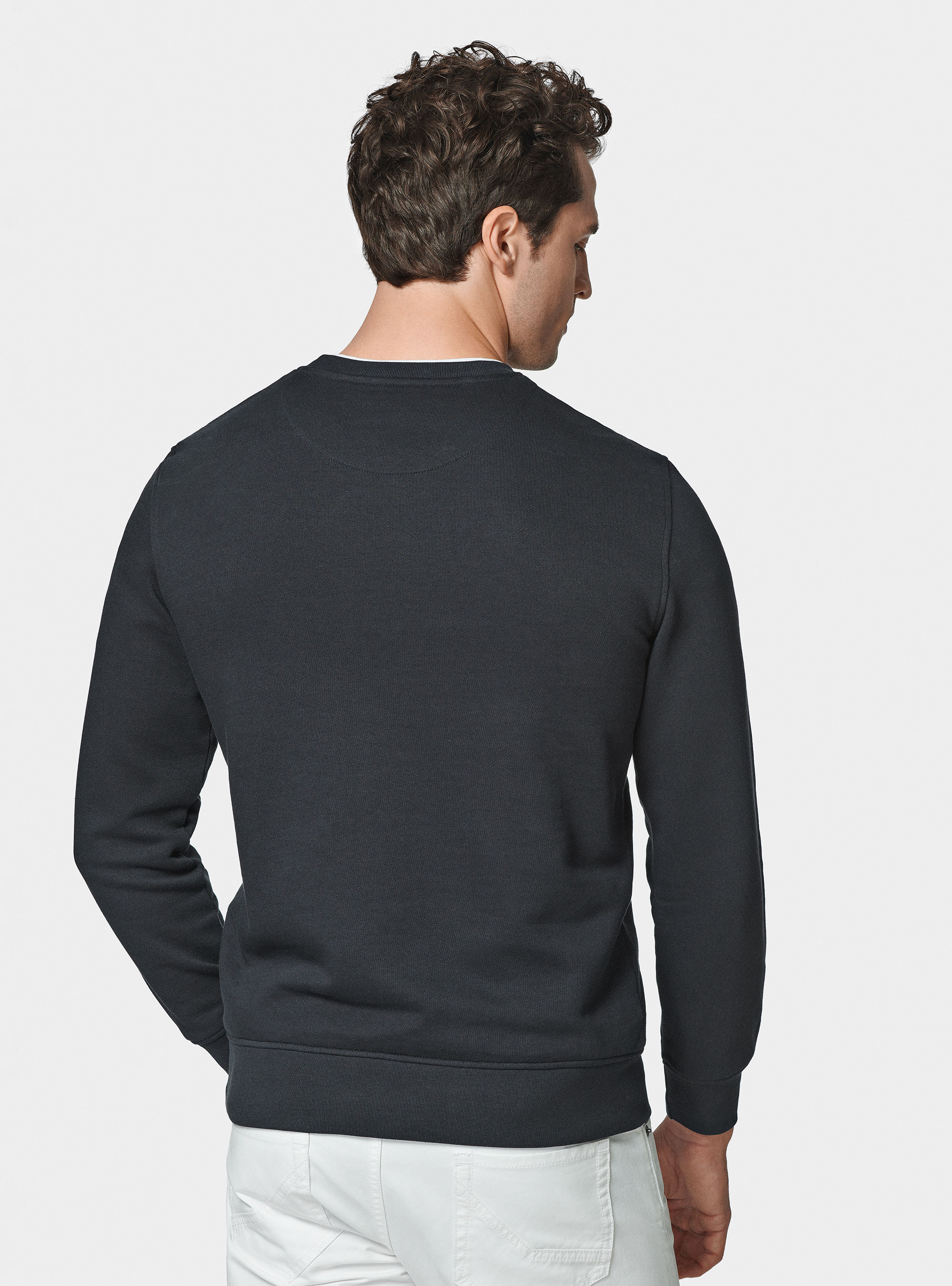 Felpa girocollo con stampa, BLU NAVY