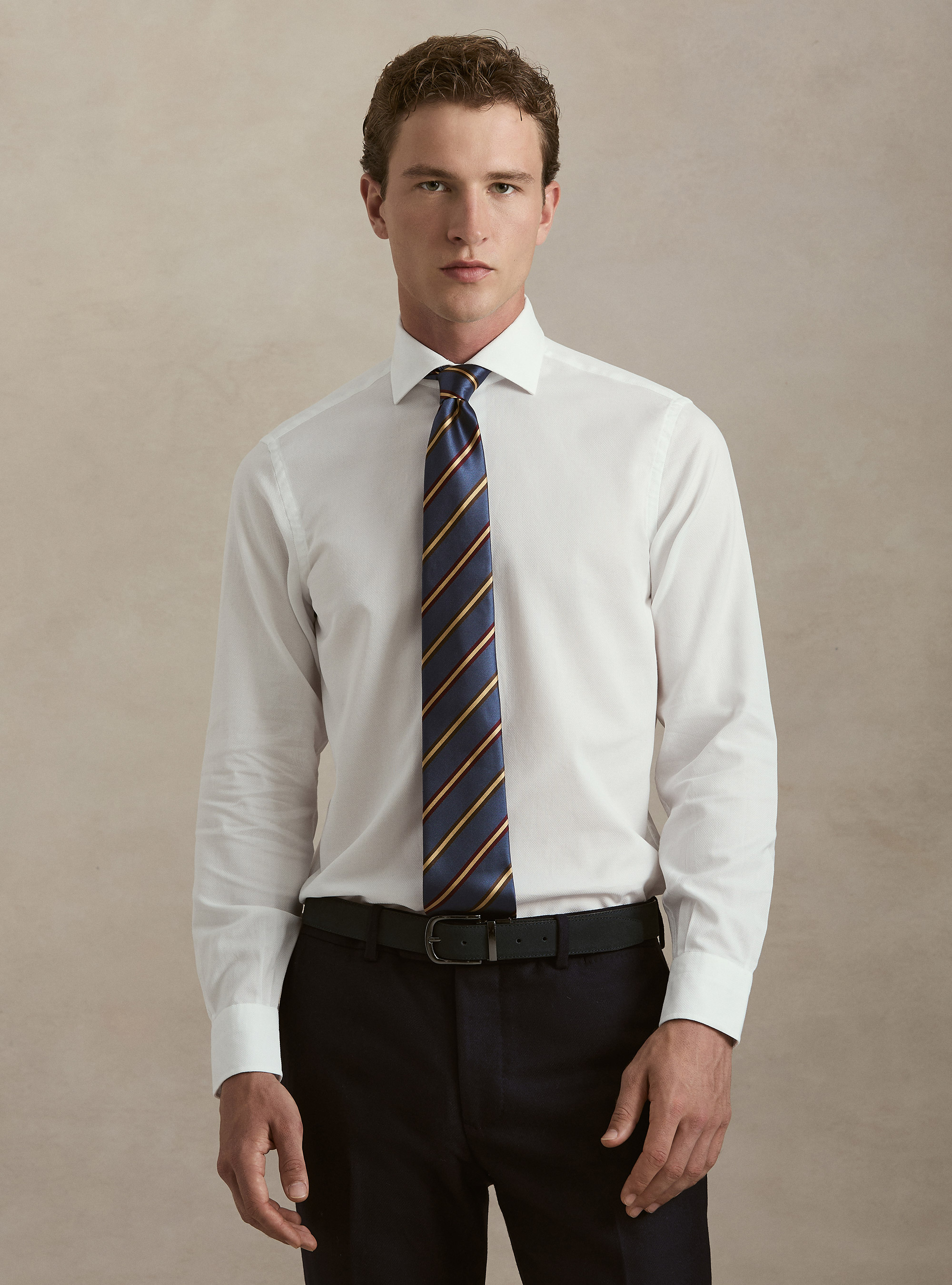 Camicia in cotone operato, BIANCO