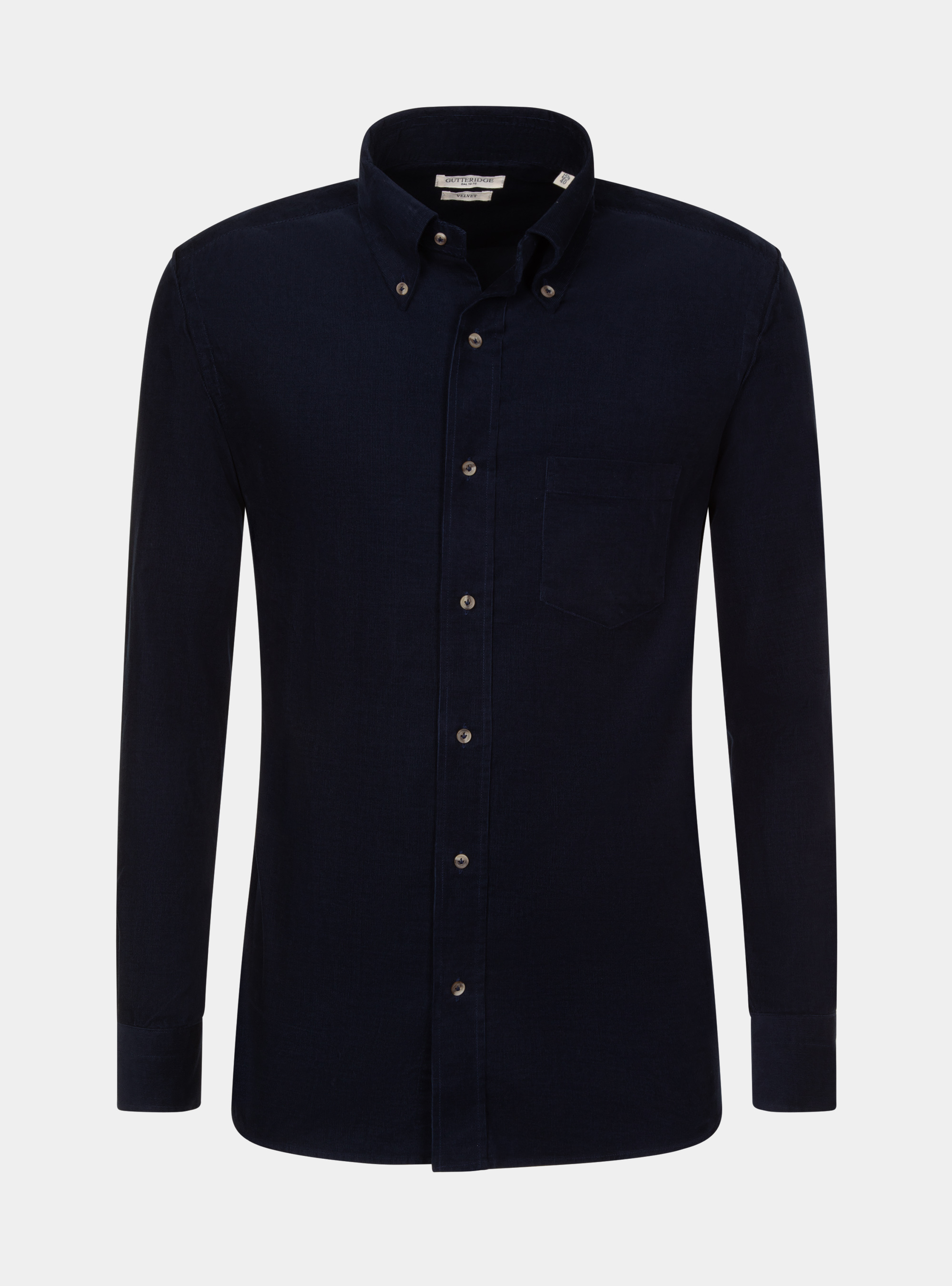 Camicia collo button down in velluto di cotone, BLU NAVY