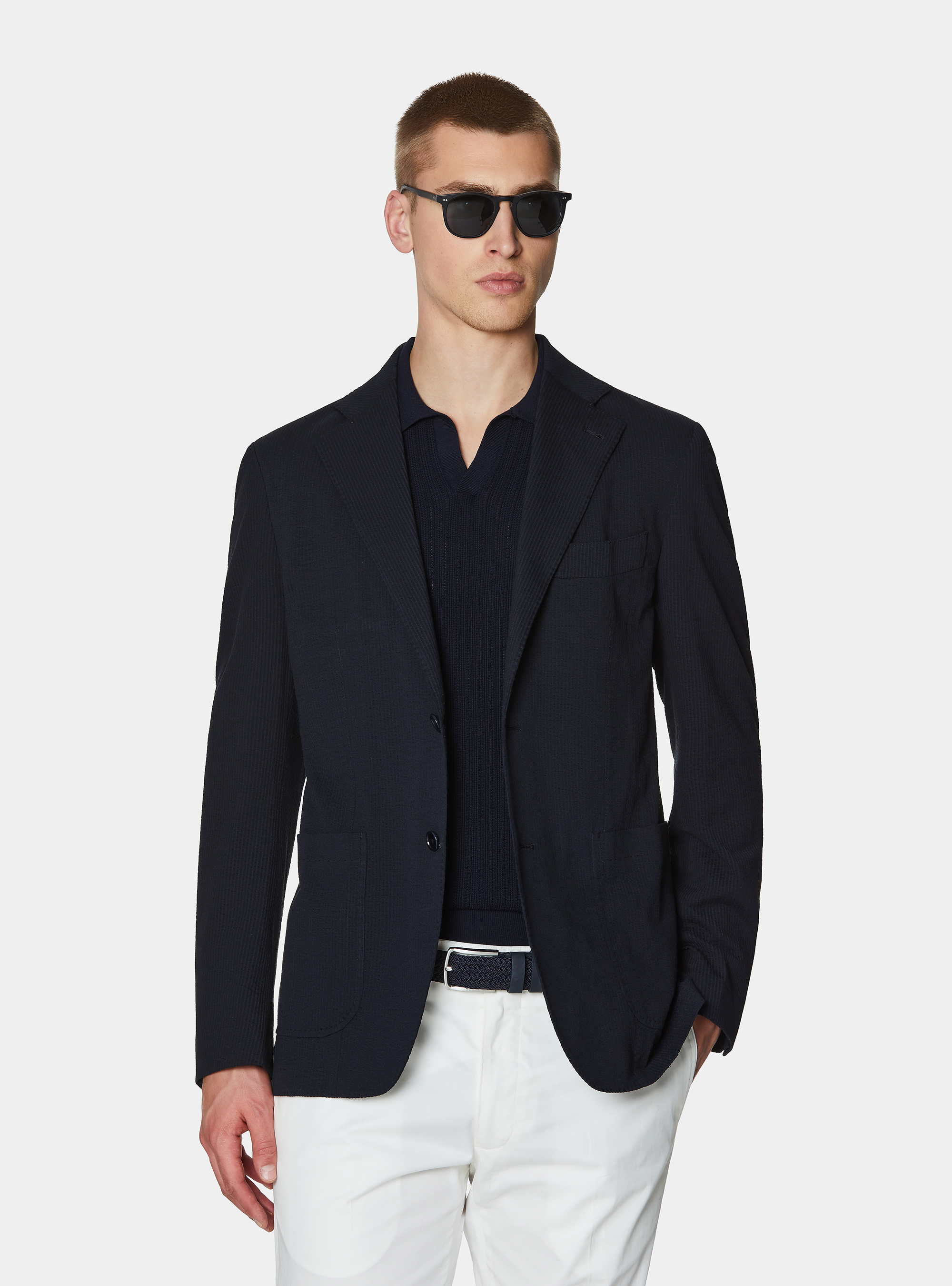 Giacca stretch in cotone tecnico, BLU NAVY