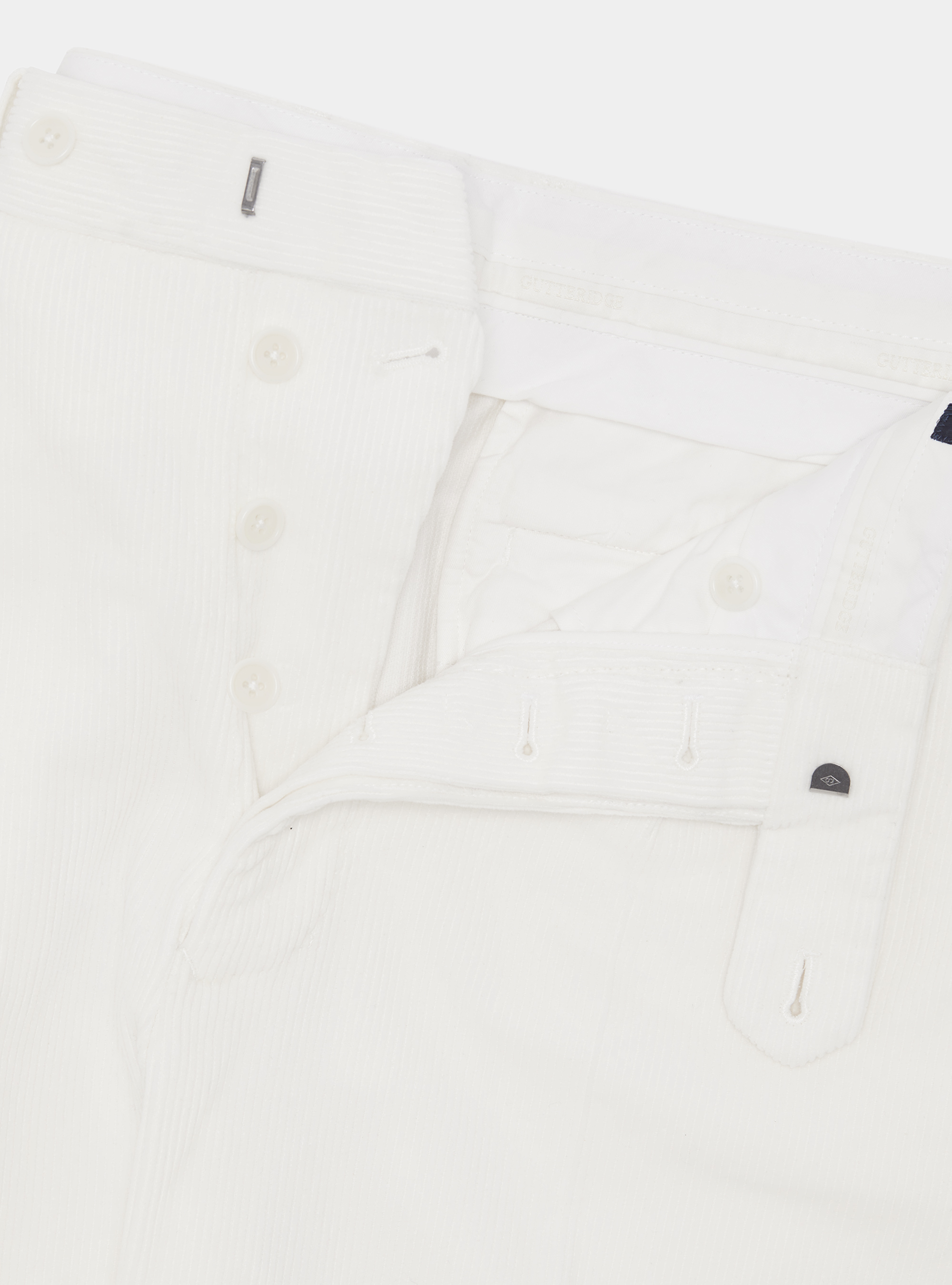 Pantaloni in velluto con pince e cinturino elastico, BIANCO