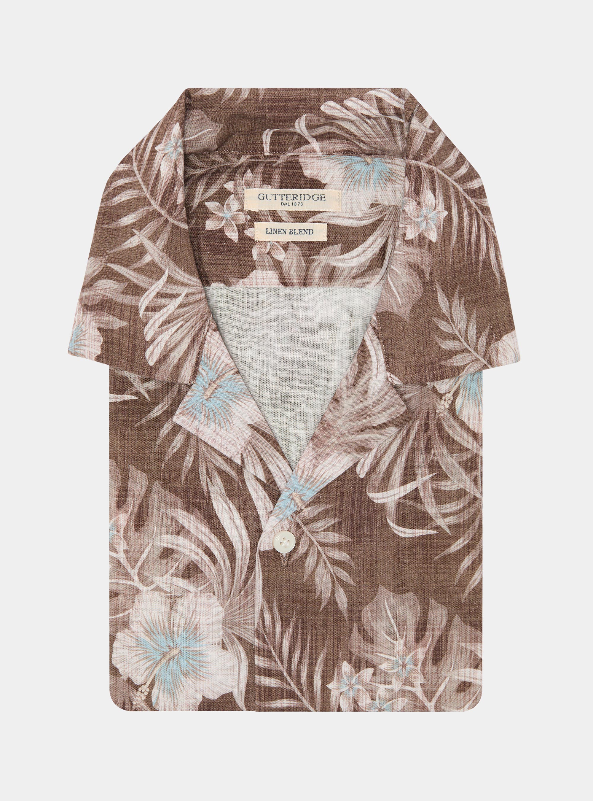 Camicia bowling in lino e cotone stampato, MARRONE