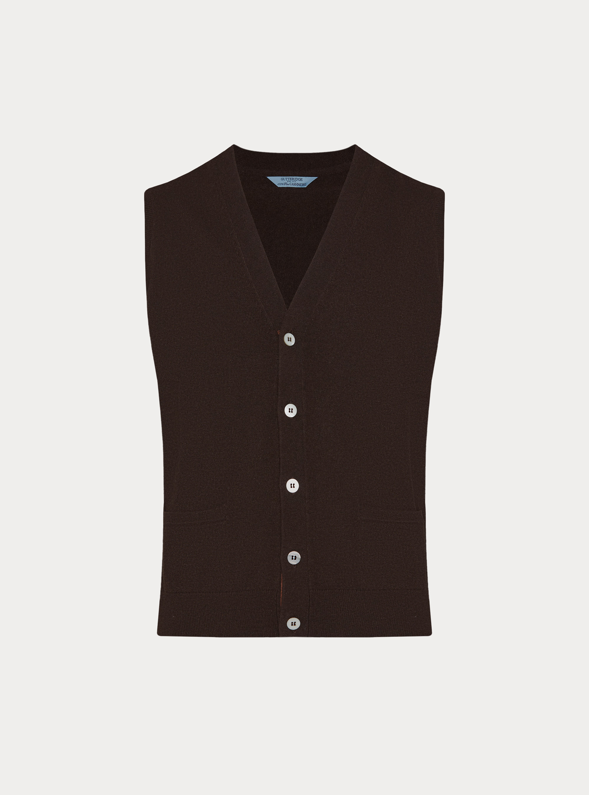 Gilet in puro cashmere con bottoni, MARRONE