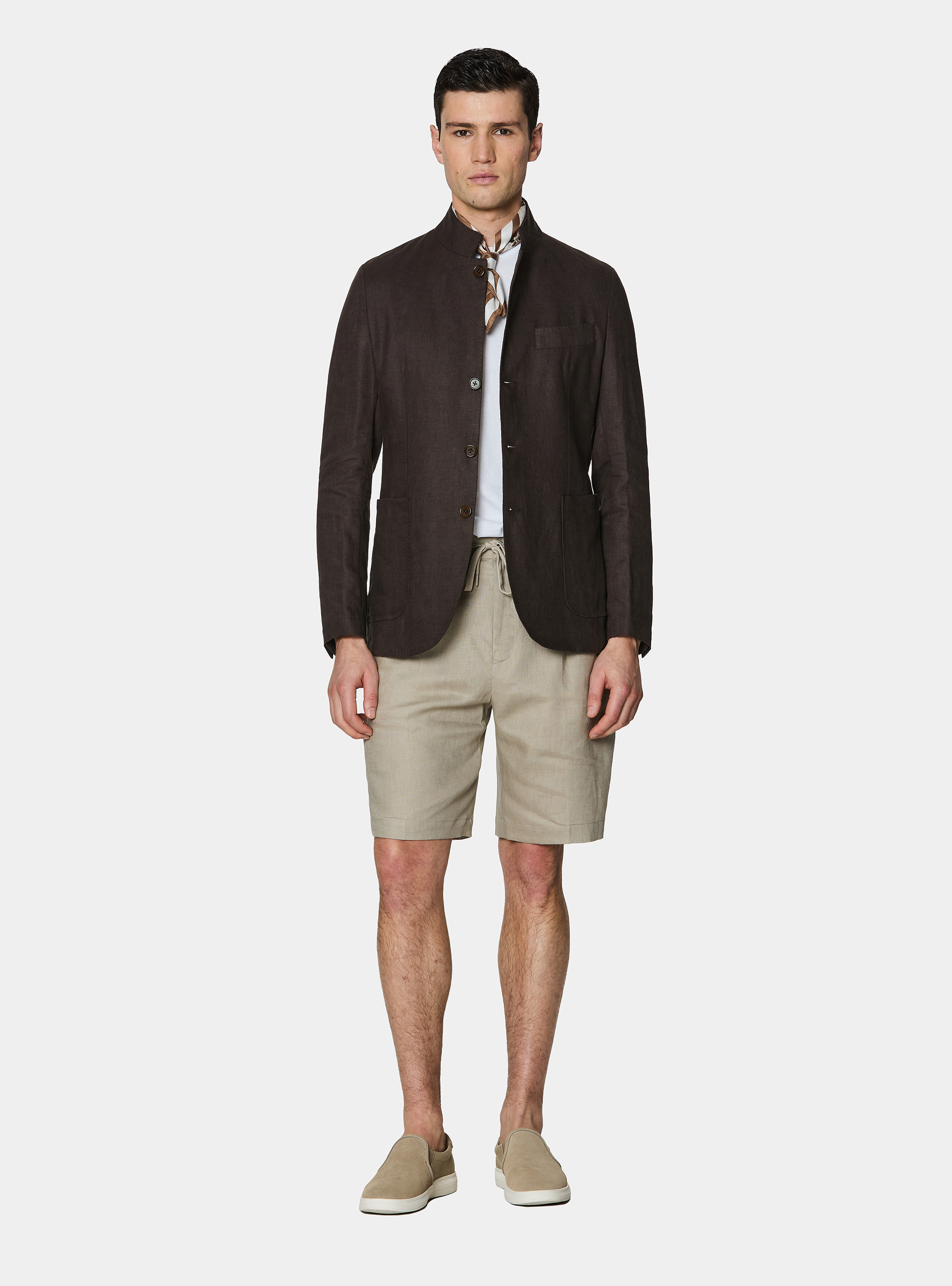 Giacca coreana in puro lino, MARRONE