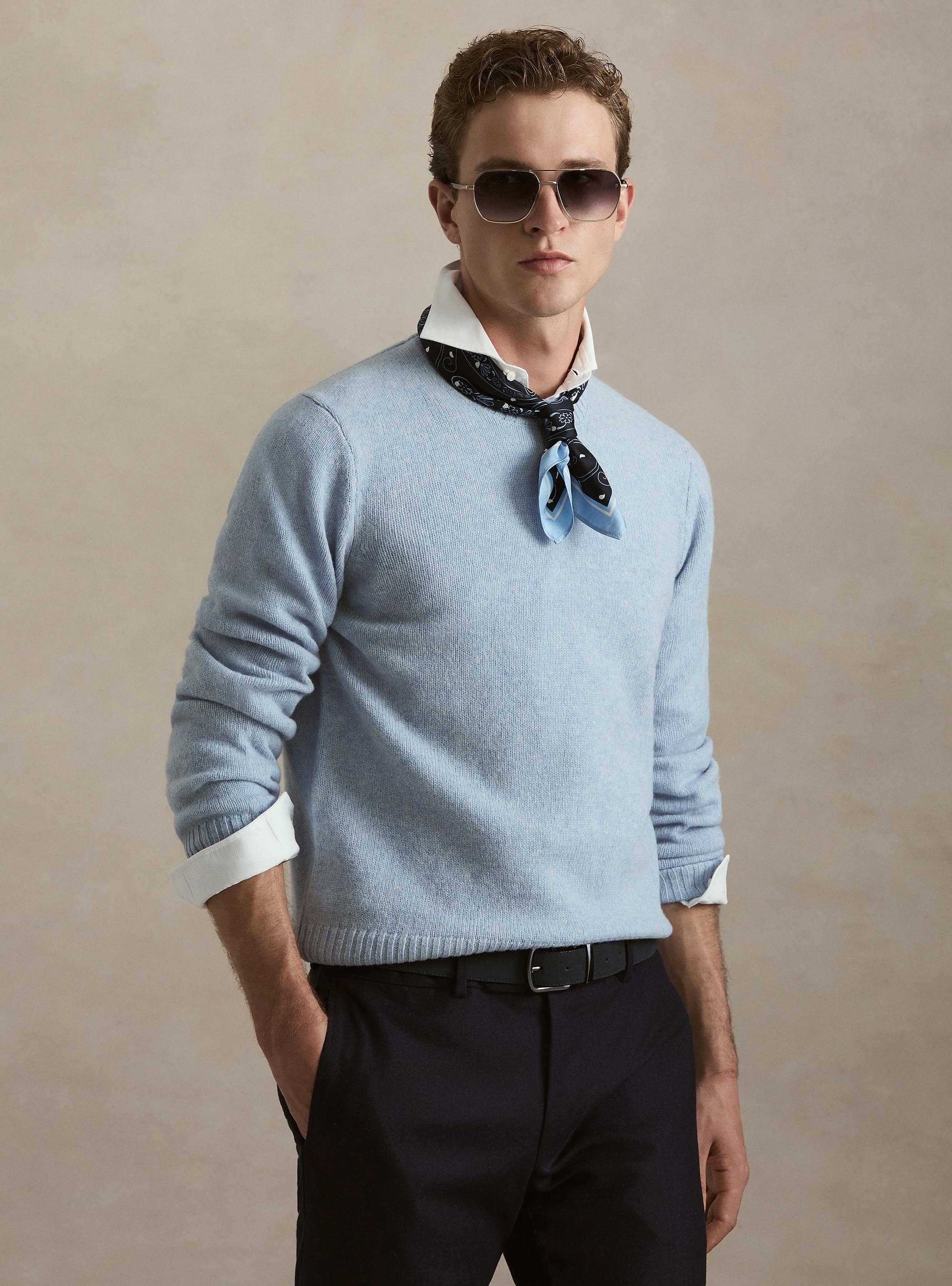 Maglia girocollo in pura lana shetland, AZZURRO POLVERE 0283C