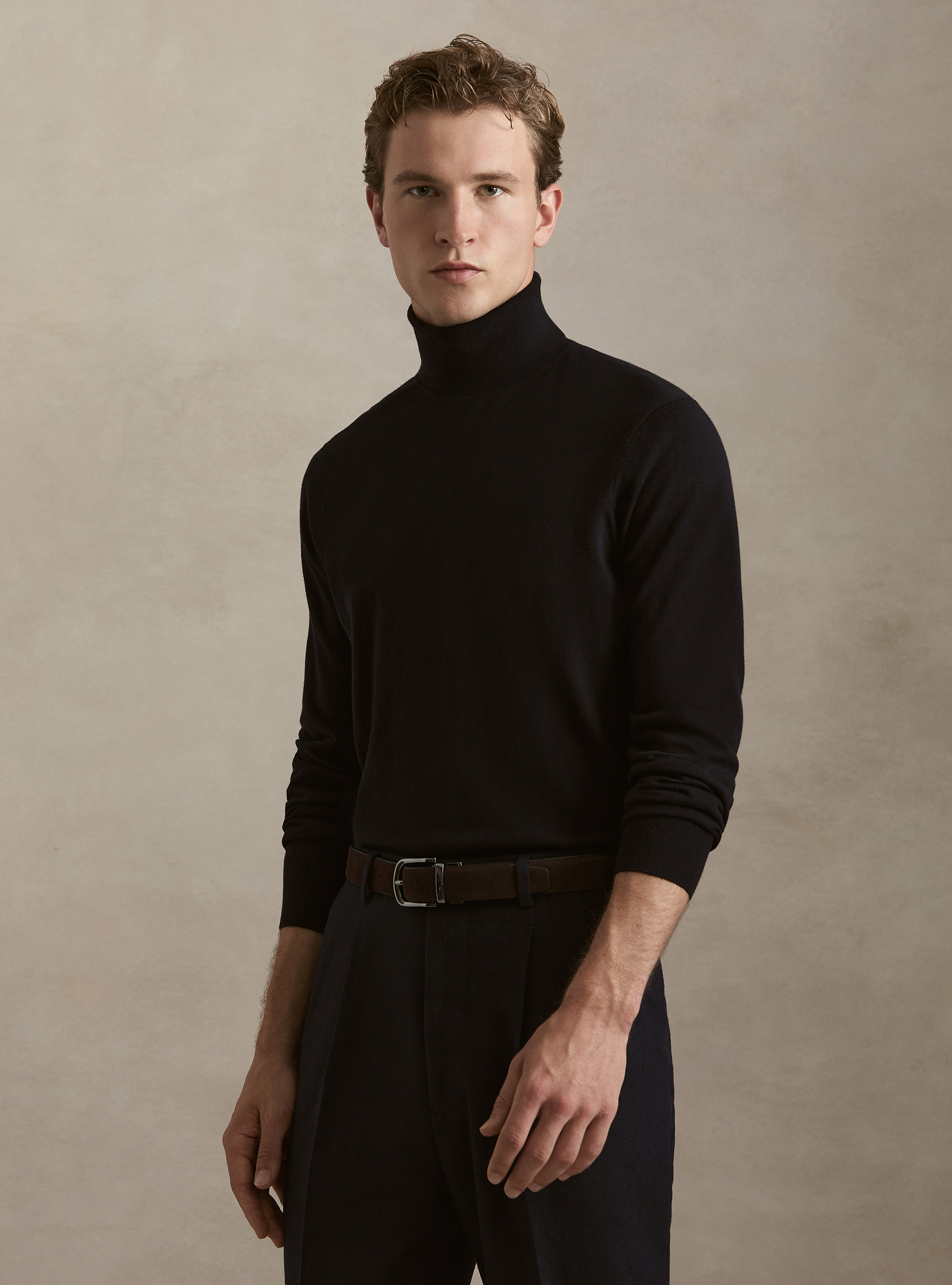 Dolcevita in cotone e cashmere, BLU NAVY