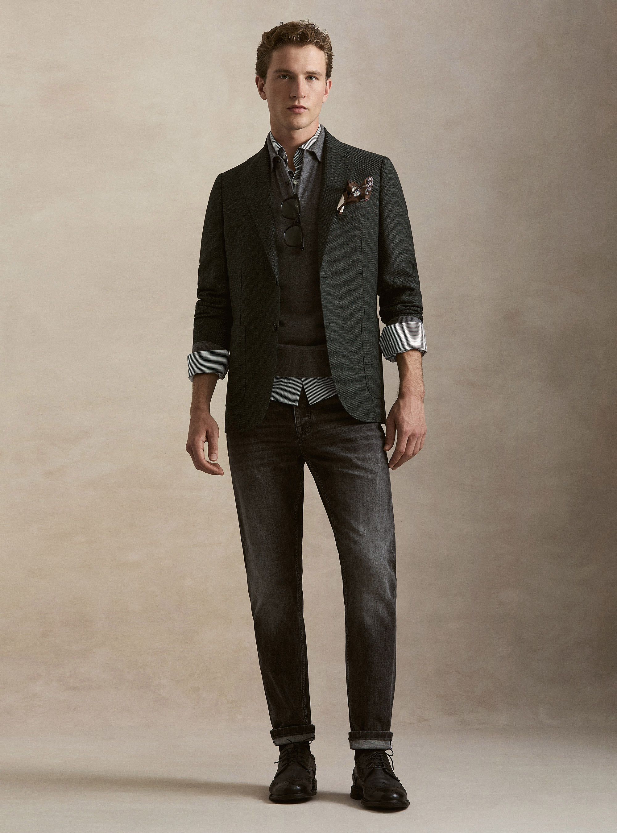 Giacca in lana hopsack, VERDE