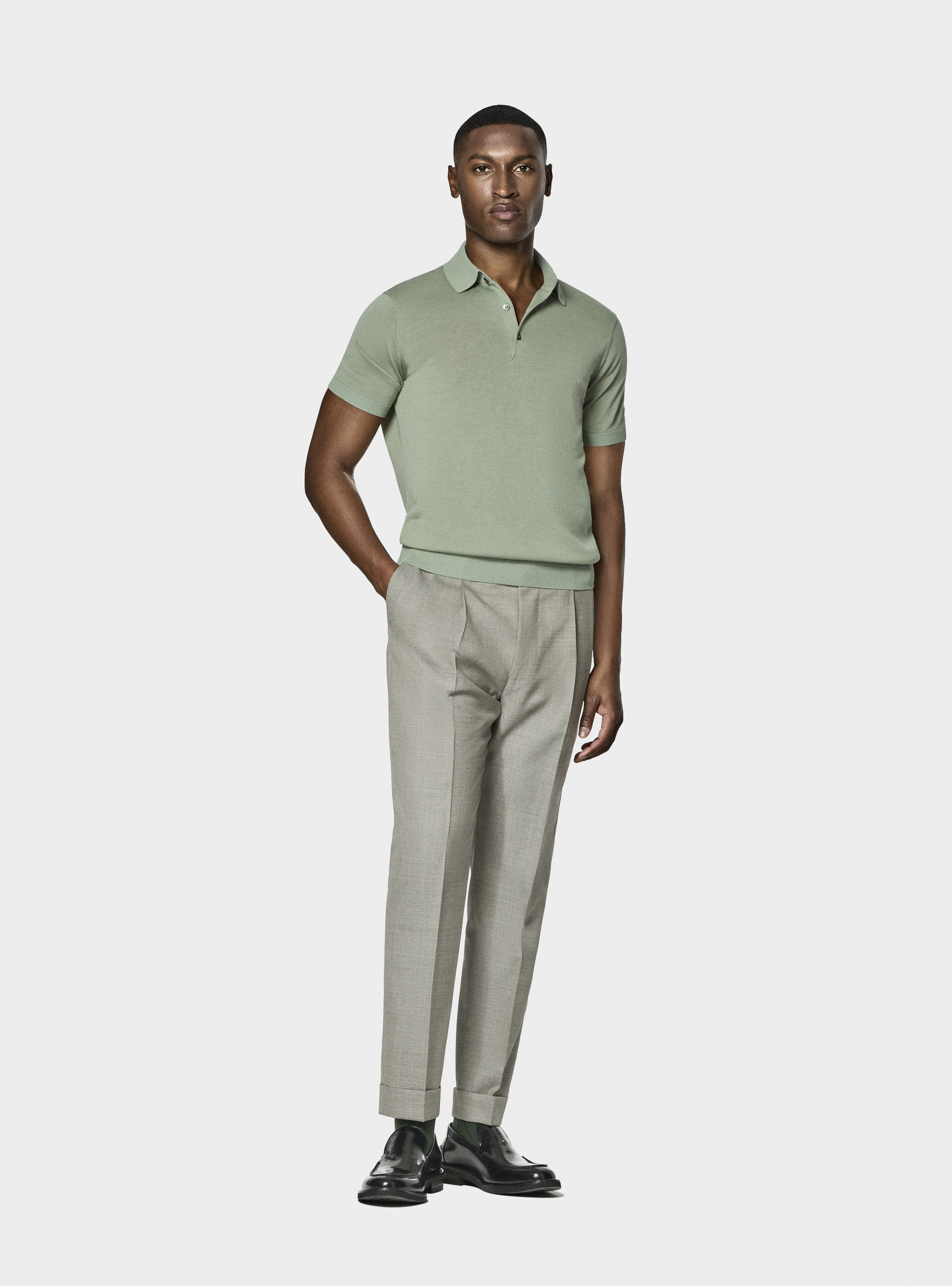 Pantaloni doppia pince in pura lana Vitale Barberis Canonico, ECRU