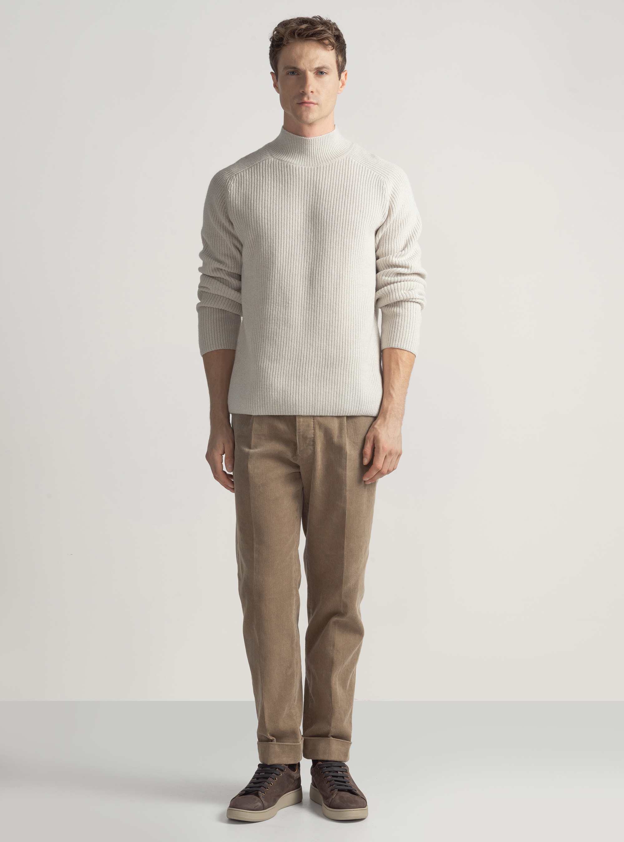 Maglia lupetto in misto lana costa perlata, ECRU