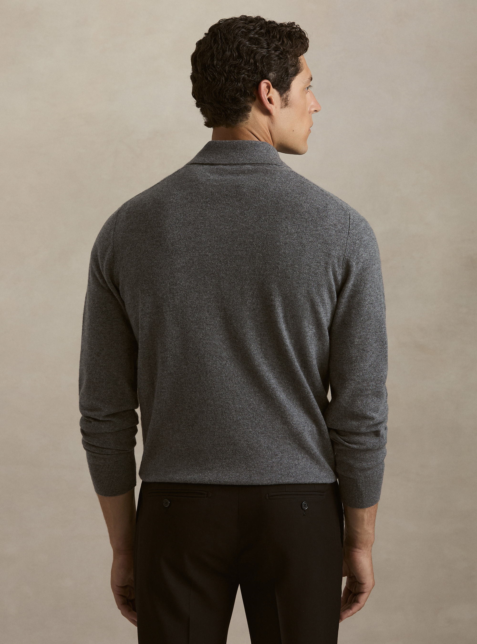 Polo a manica lunga in puro cashmere, GRIGIO SCURO 0125C