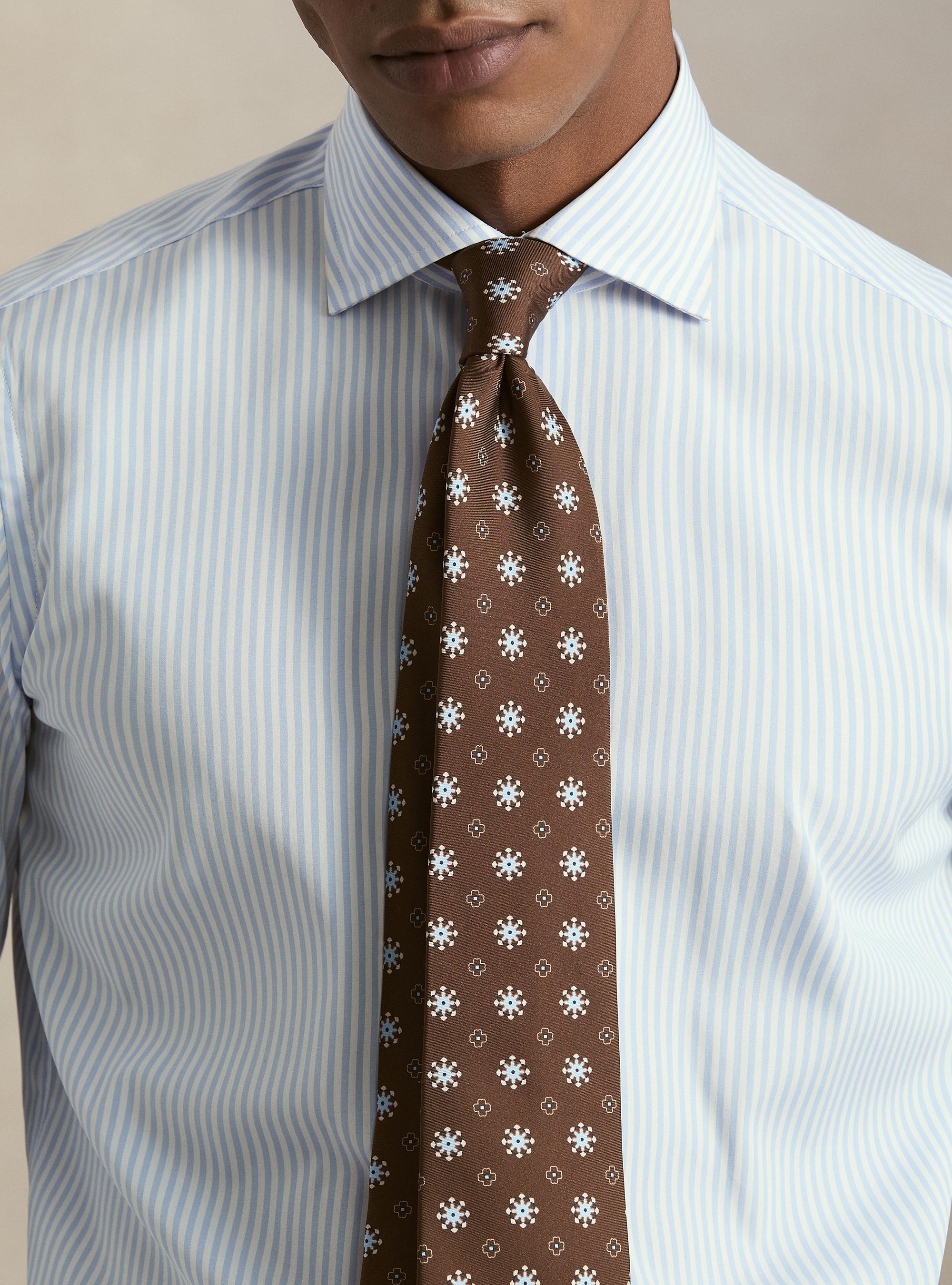 Camicia rigata in cotone popeline, AZZURRO