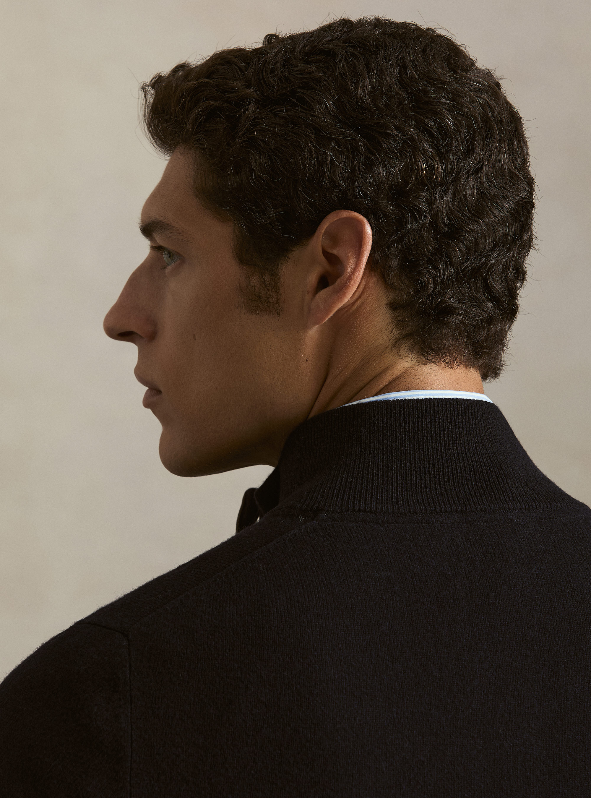 Maglia mezza zip in lana lambswool e cashmere, BLU NAVY
