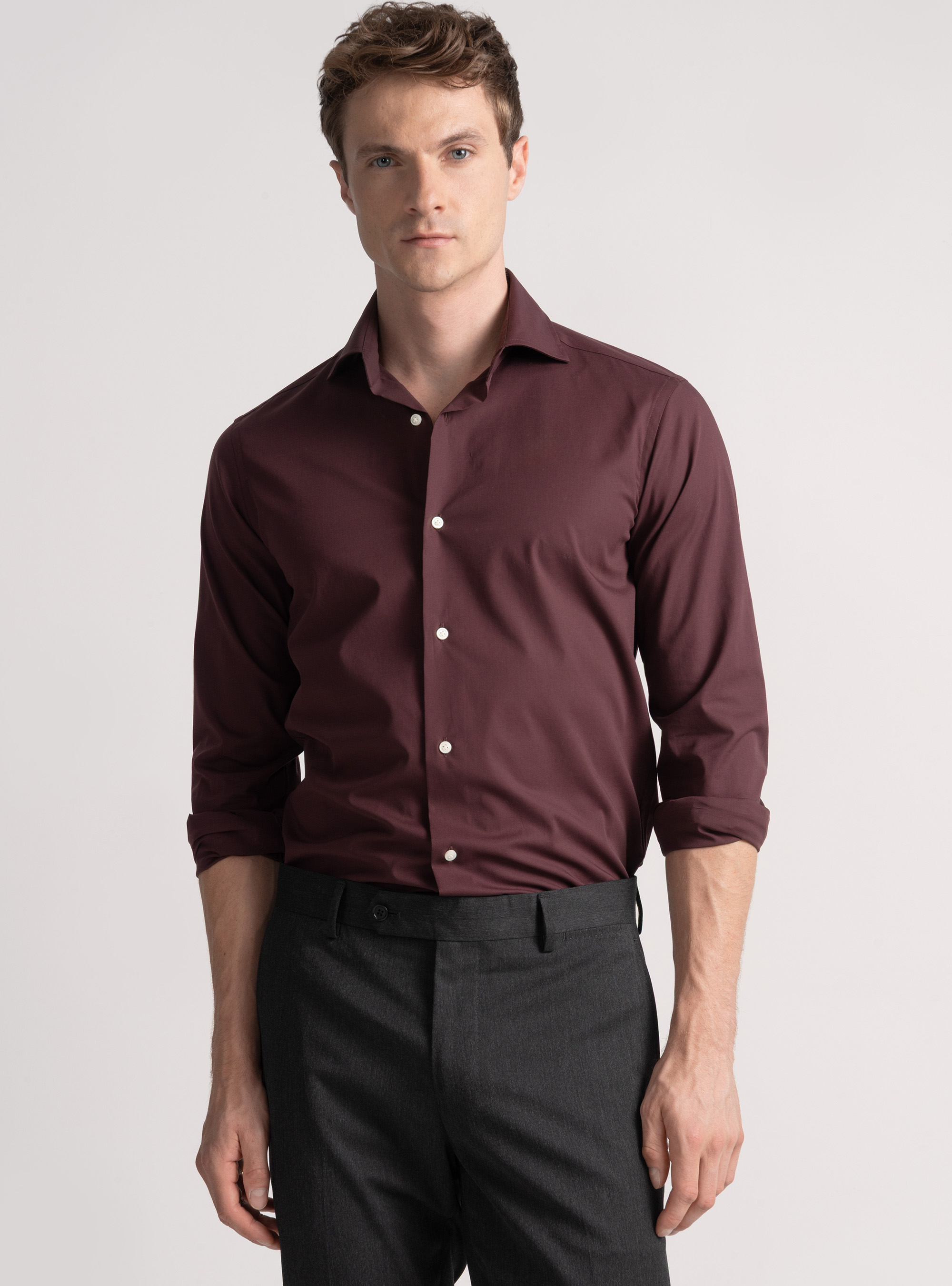 Camicia in cotone popeline stretch, BORDEAUX