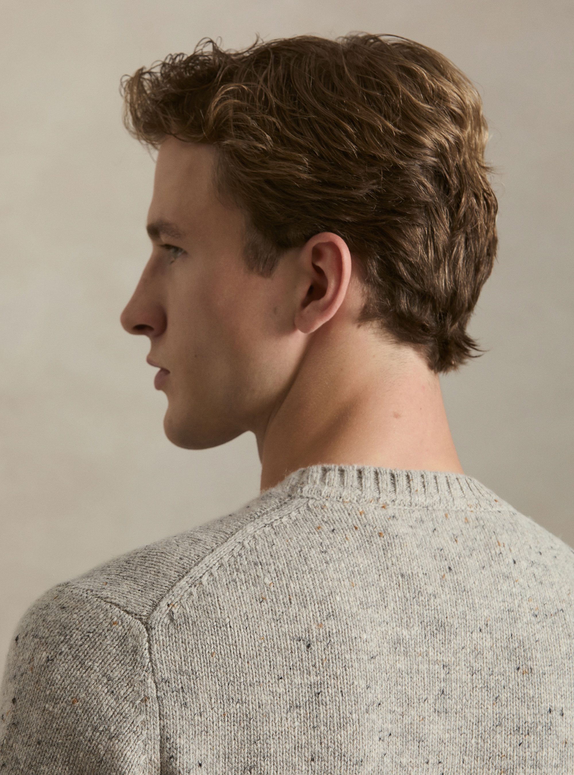 Girocollo in maglia bottonato misto lana merino, GRIGIO CHIARO MELANGE