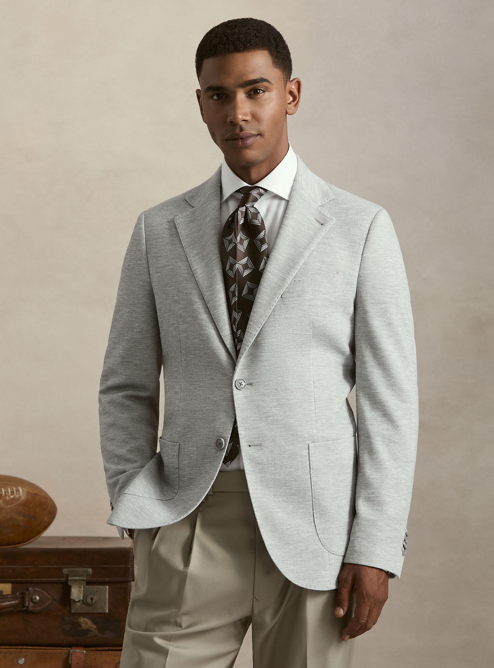 Giacca monopetto in jersey singolo, GRIGIO MELANGE 0151C
