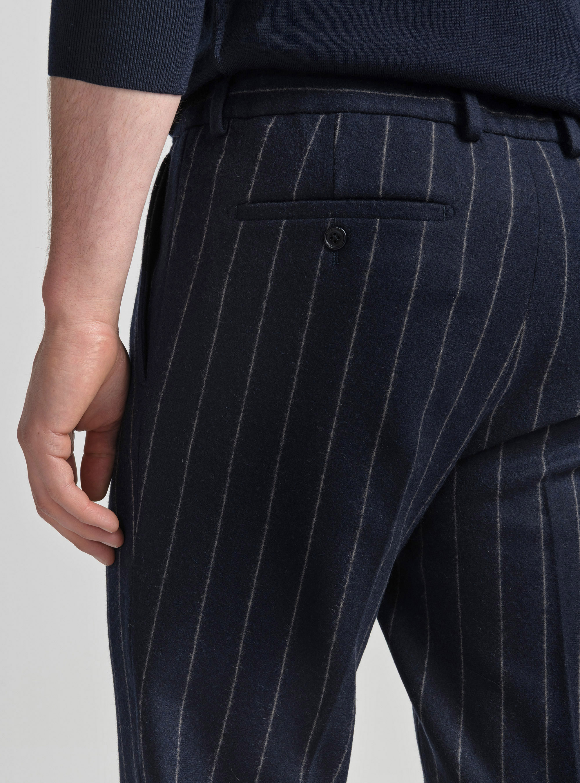 Pantaloni per abito doppiopetto in jersey gessato, BLU NAVY