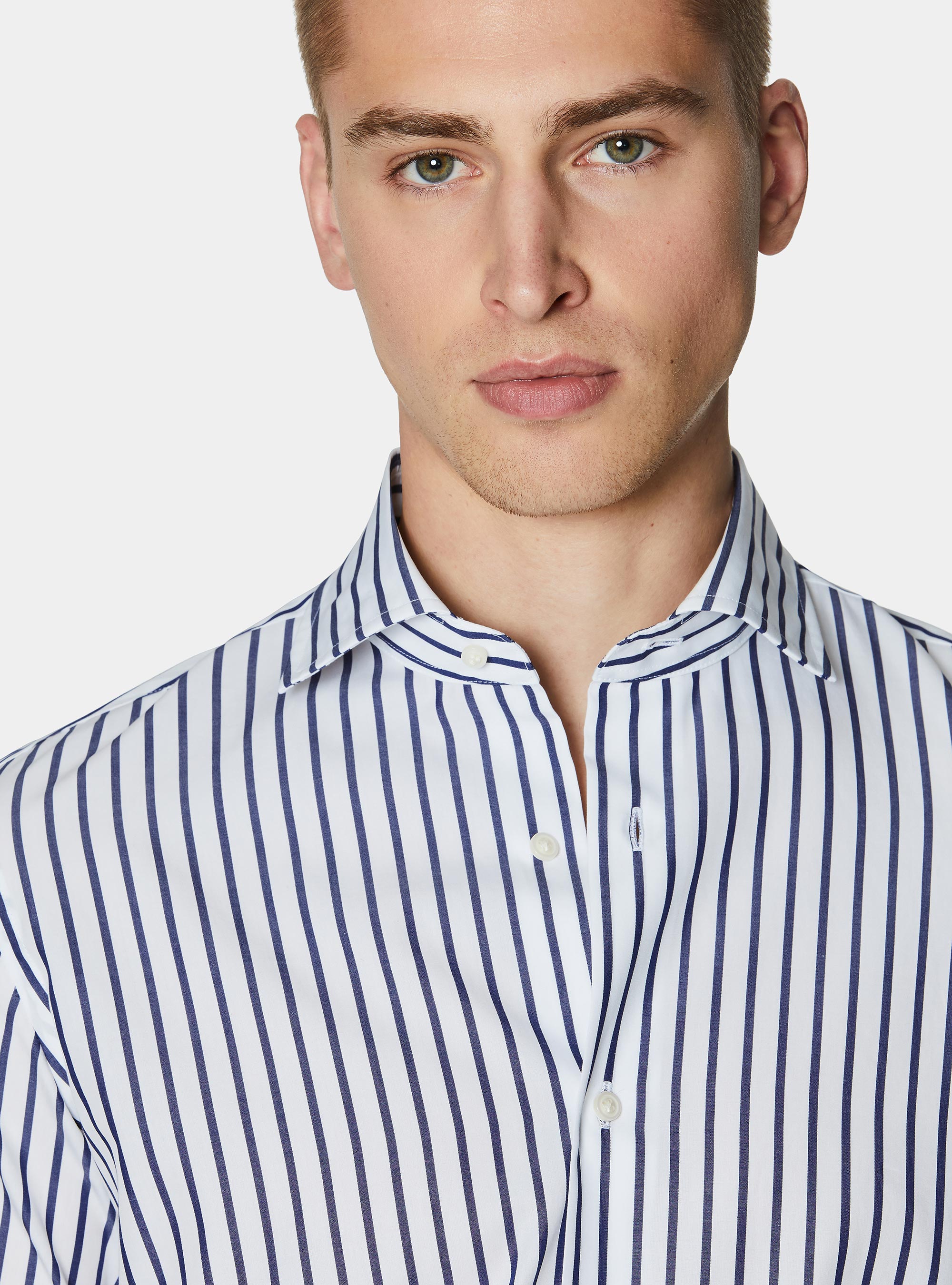 Camicia rigata in popeline di cotone, BIANCO