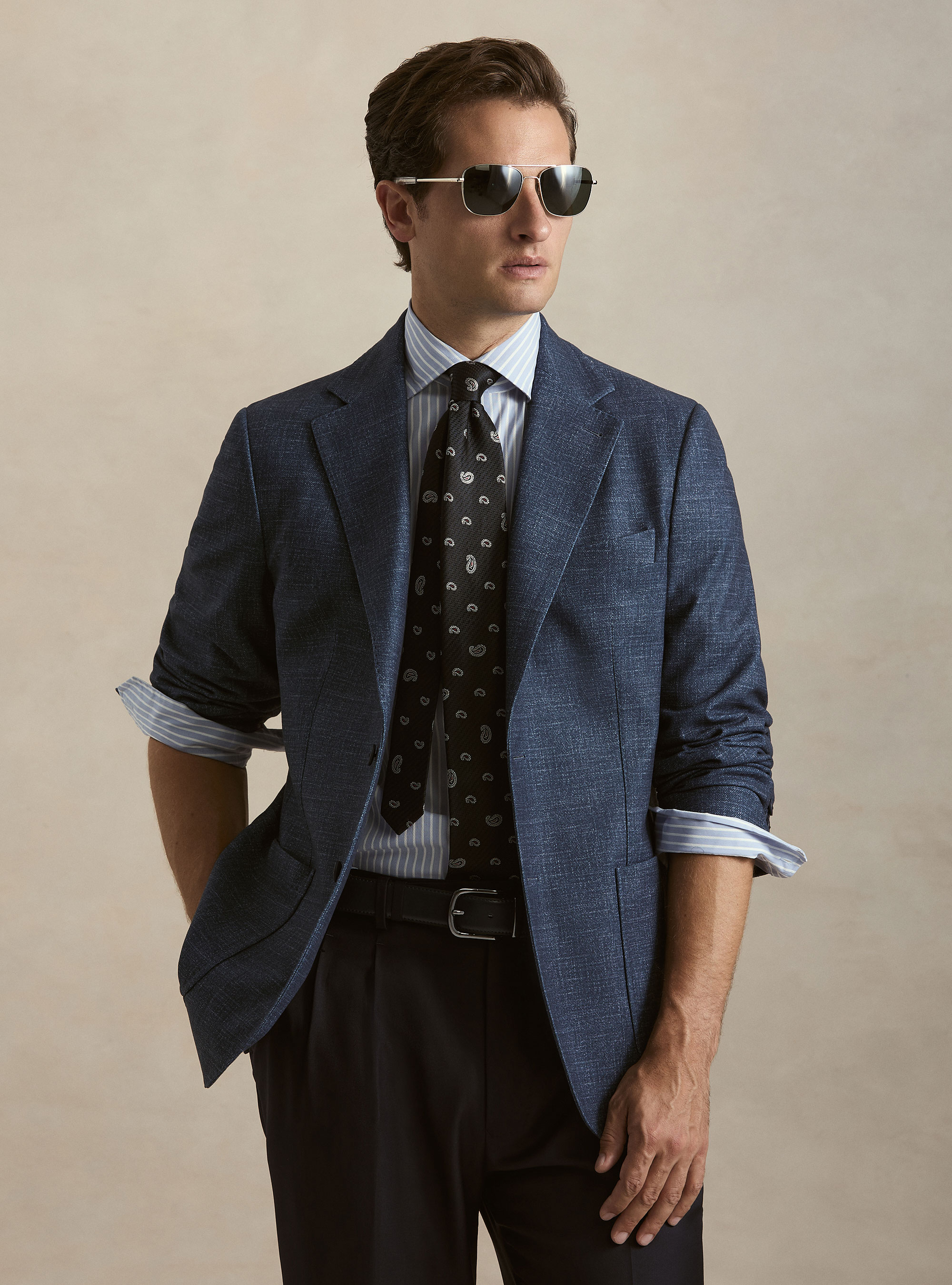 Giacca monopetto in lana jersey stampata, 0243C DENIM