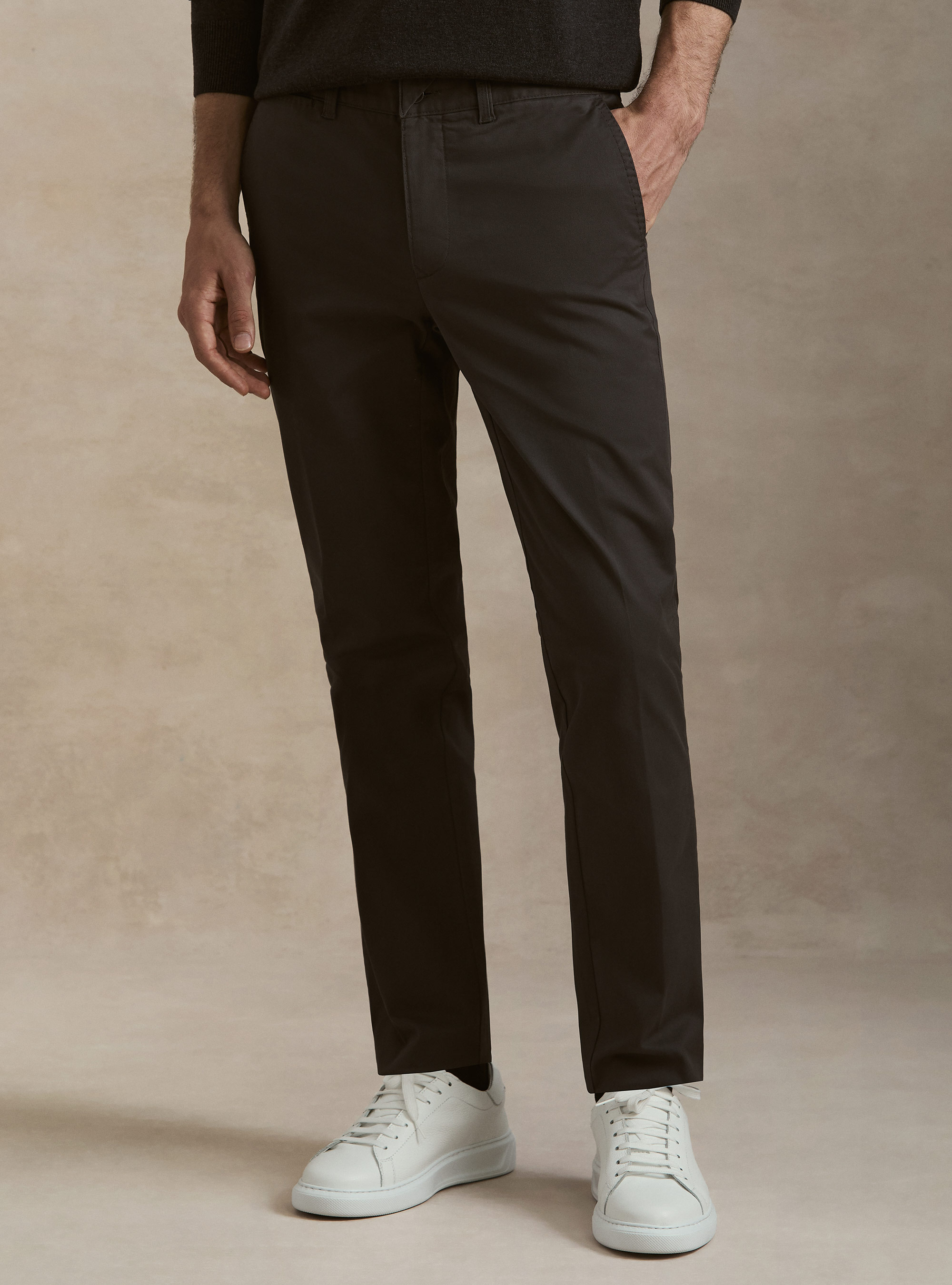 Pantaloni chino slim fit in twill stretch, ASFALTO 0112C
