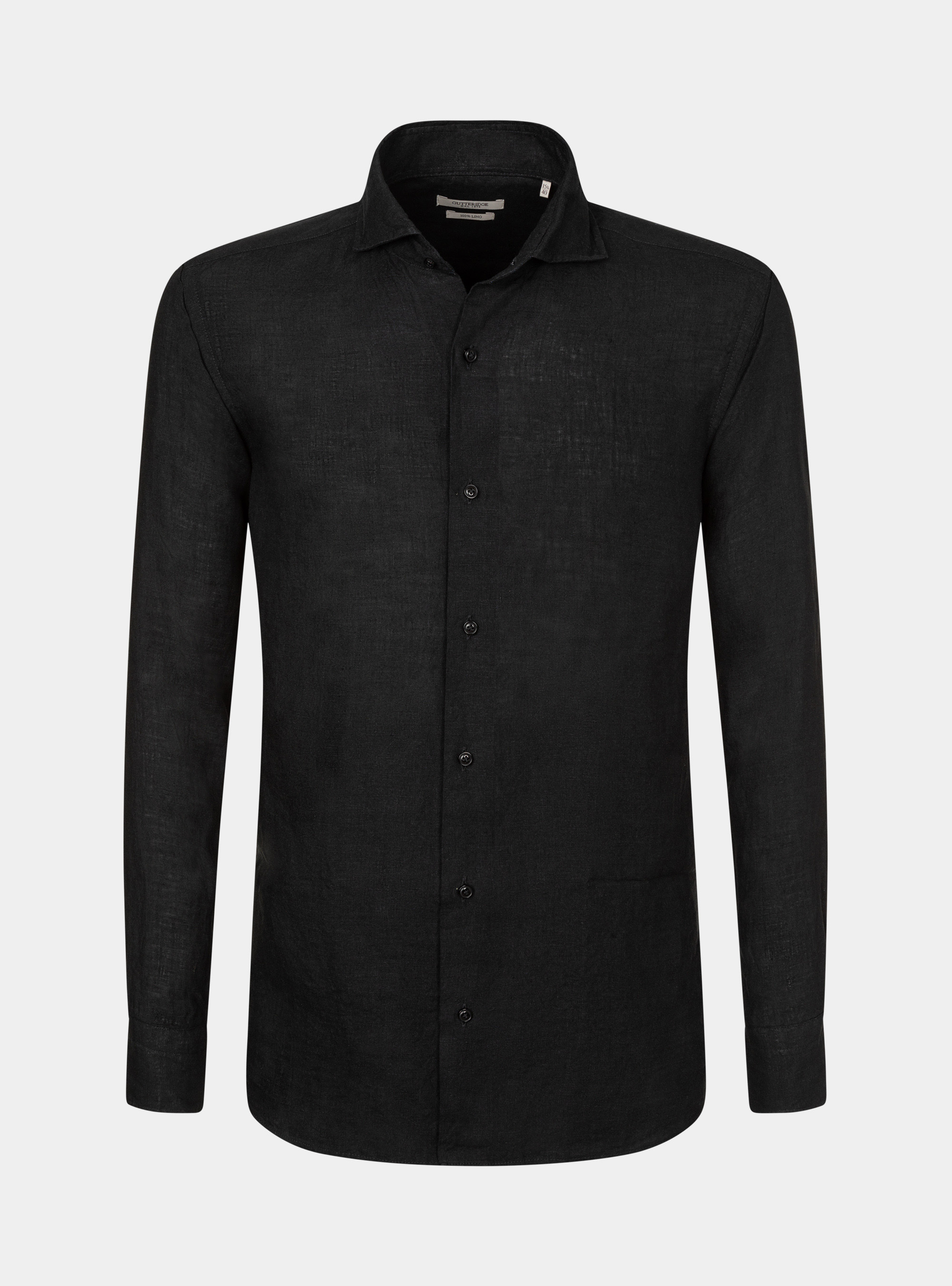 Camicia collo francese in puro lino, NERO