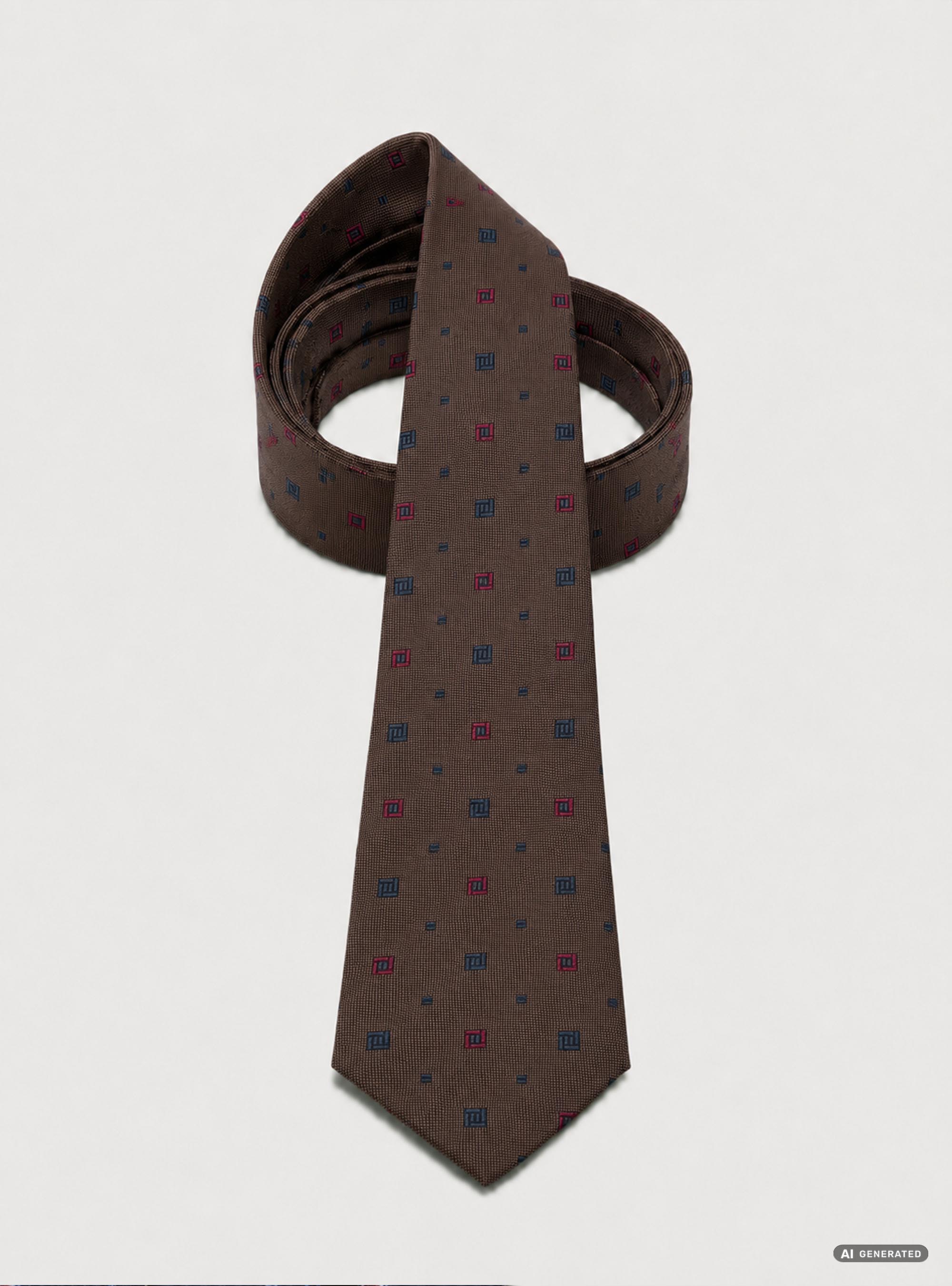 Cravatta in seta jacquard con micro fantasia, MARRONE
