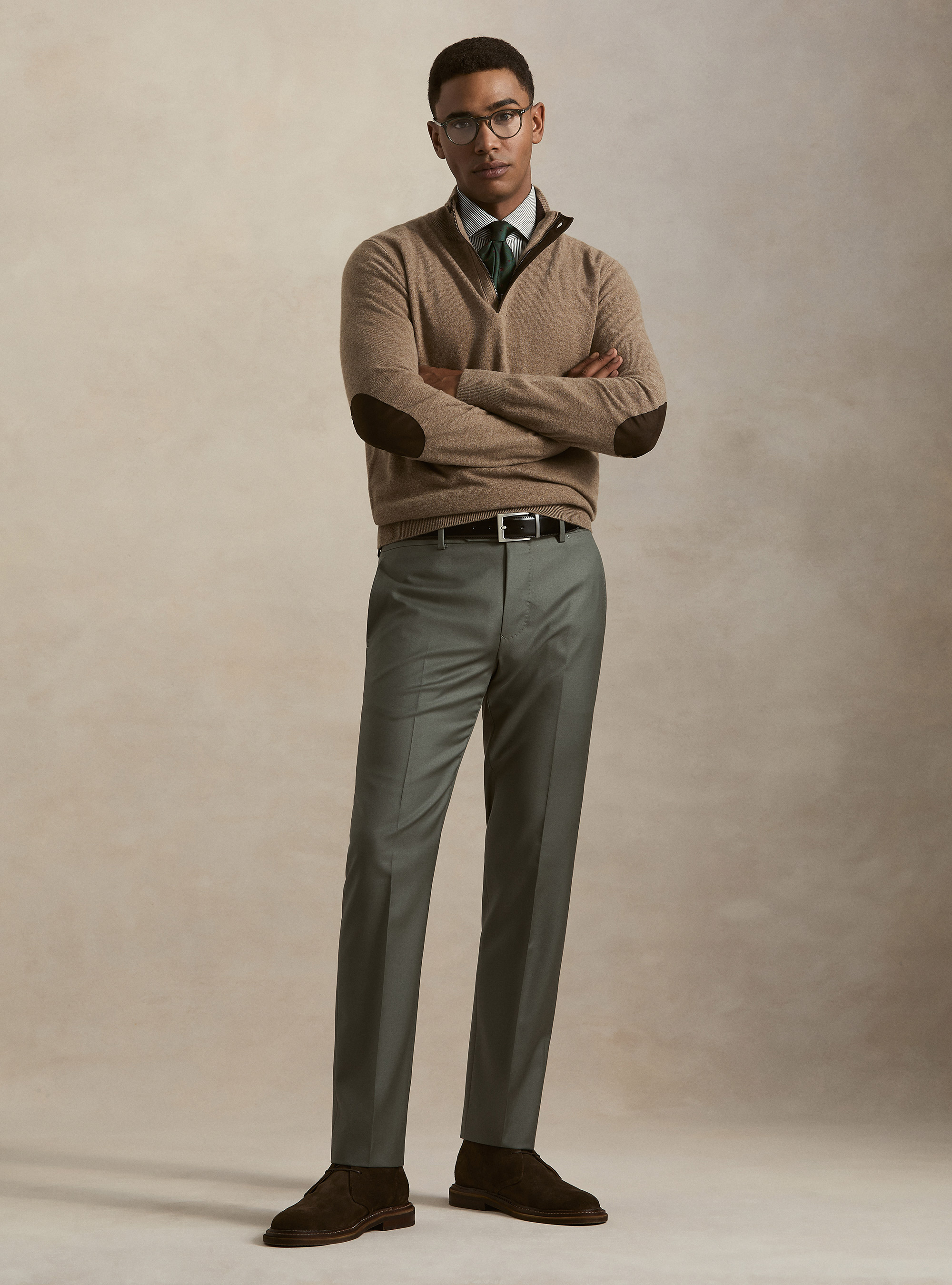 Maglia mezza zip in lana lambswool e cashmere, FANGO