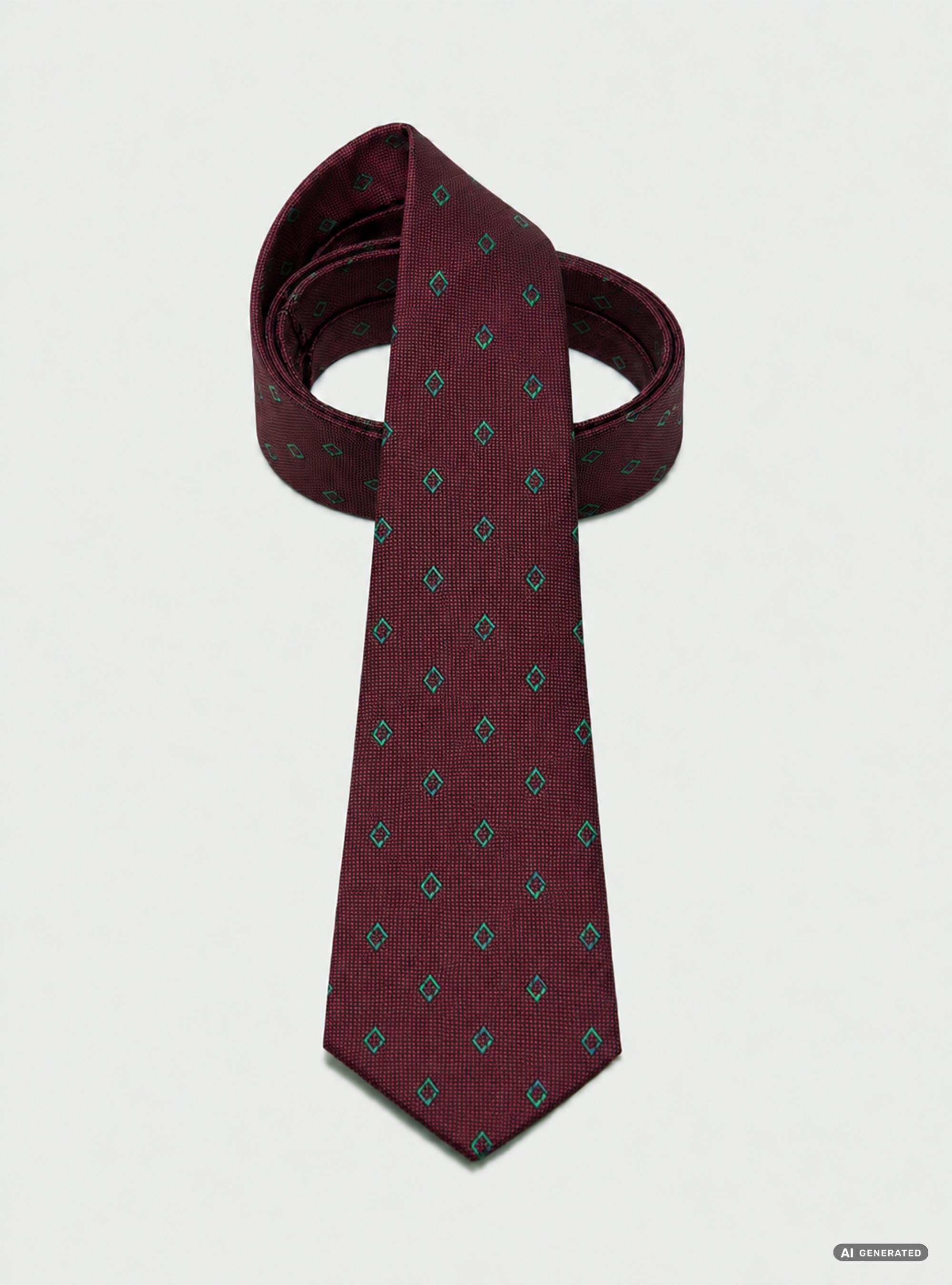 Cravatta in seta jacquard con micro fantasia rombi, BORDEAUX