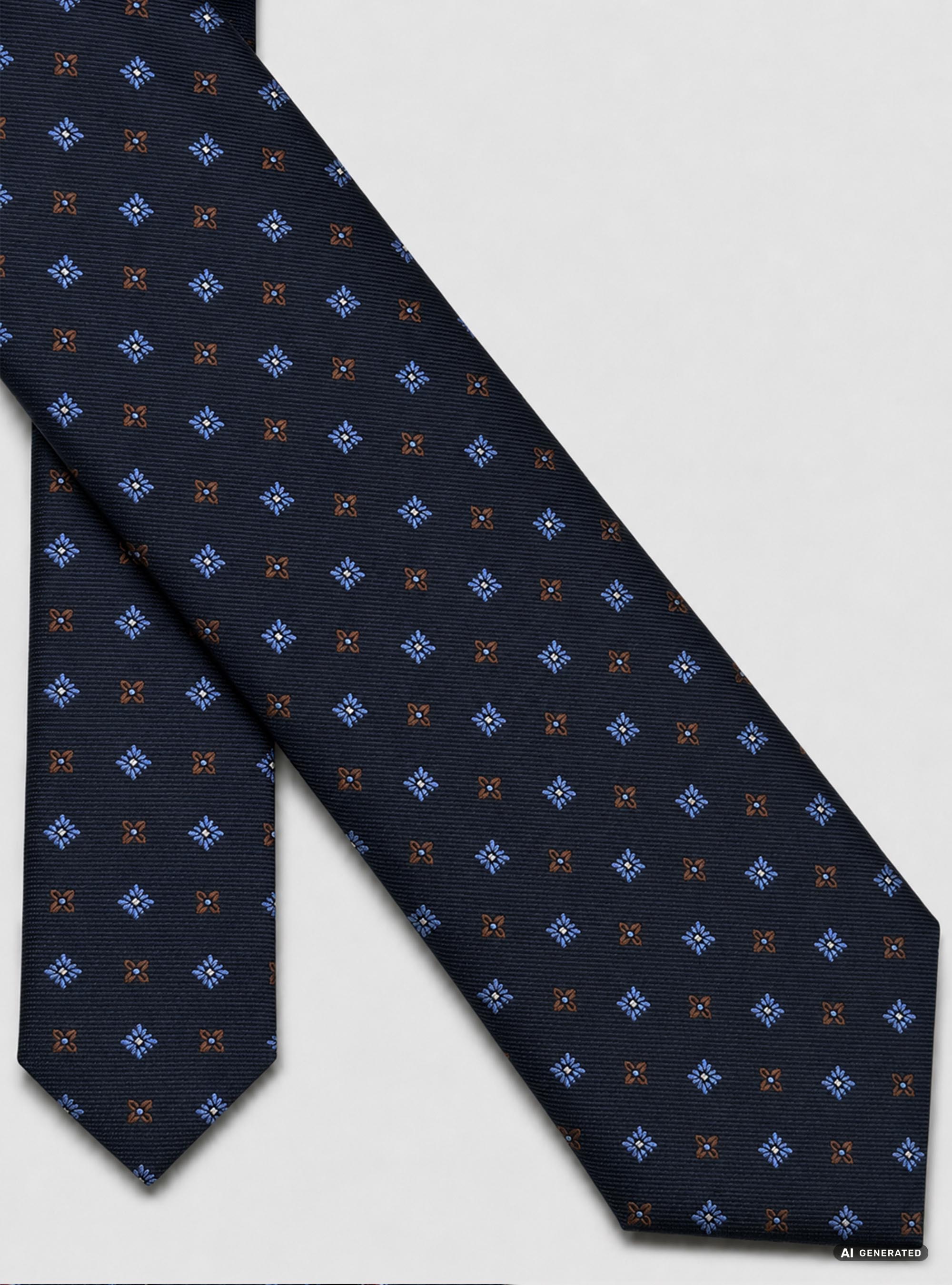 Cravatta in seta jacquard con micro fantasia fiori, BLU NAVY