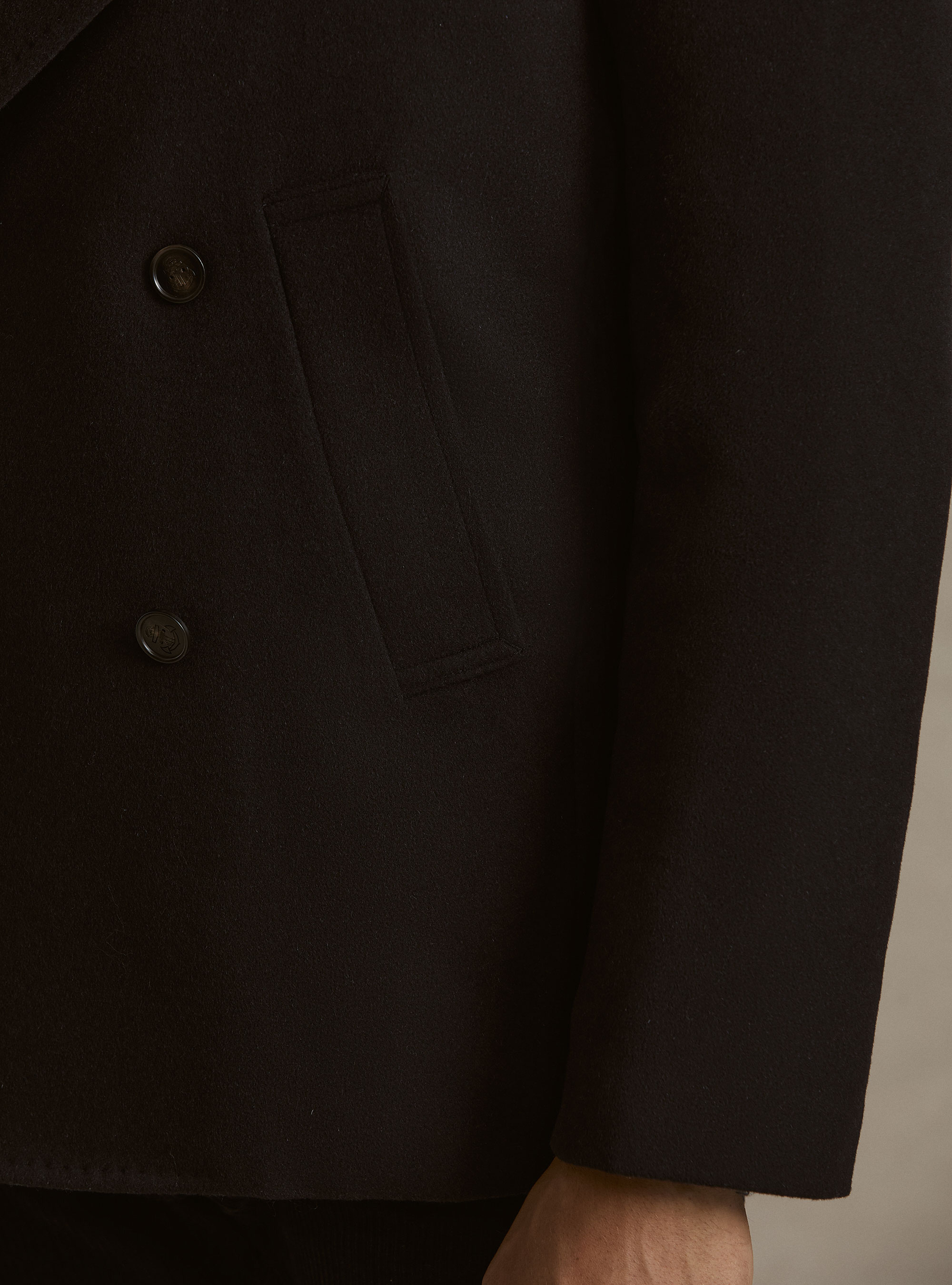 Peacoat in lana cashmere, BLU NAVY