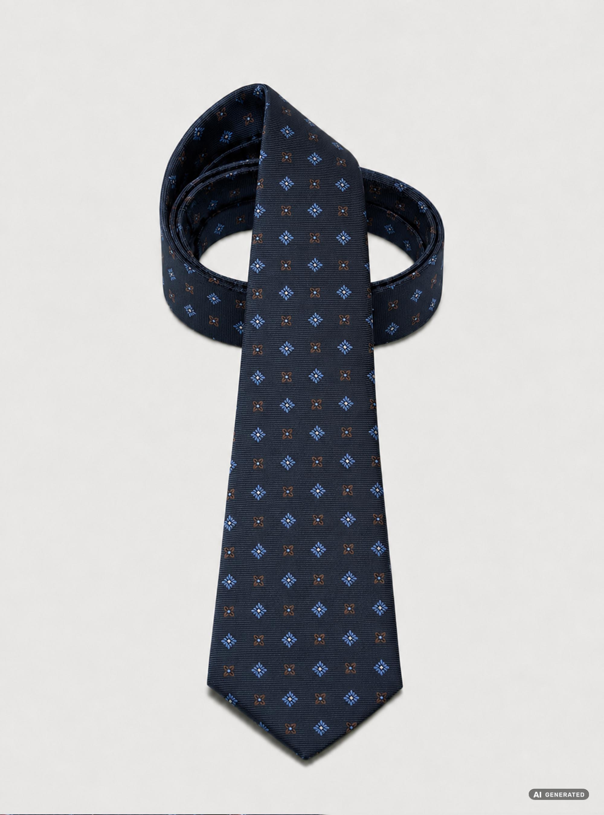 Cravatta in seta jacquard con micro fantasia fiori, BLU NAVY