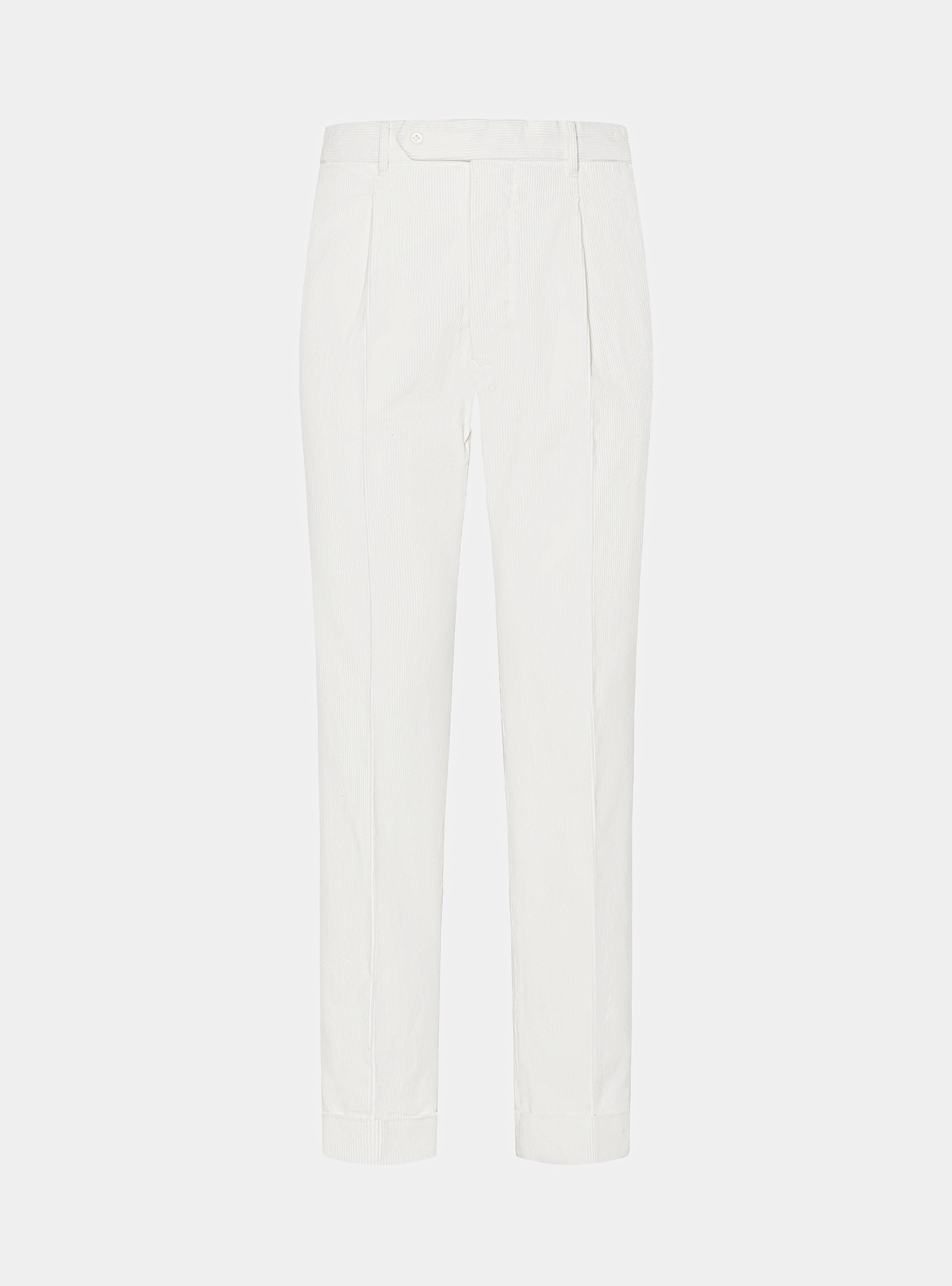 Pantaloni in velluto con pince e cinturino elastico, BIANCO