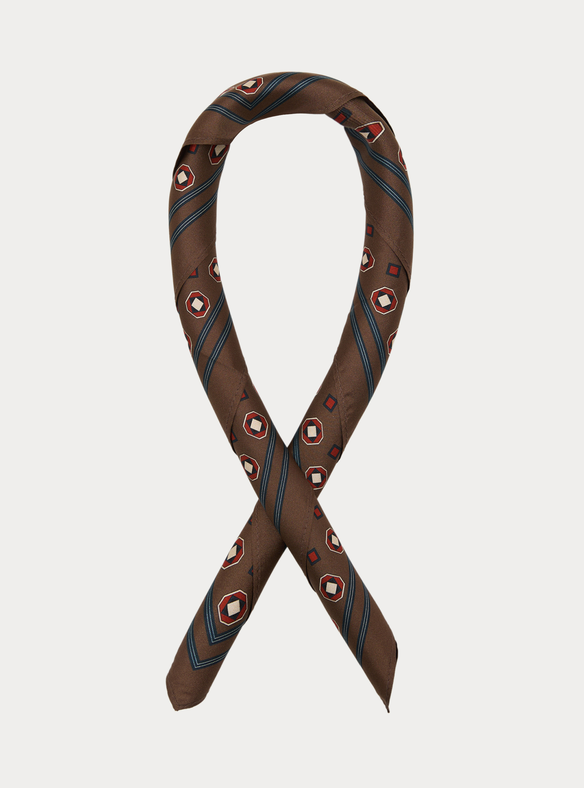 Foulard in seta stampa geometrica, MARRONE