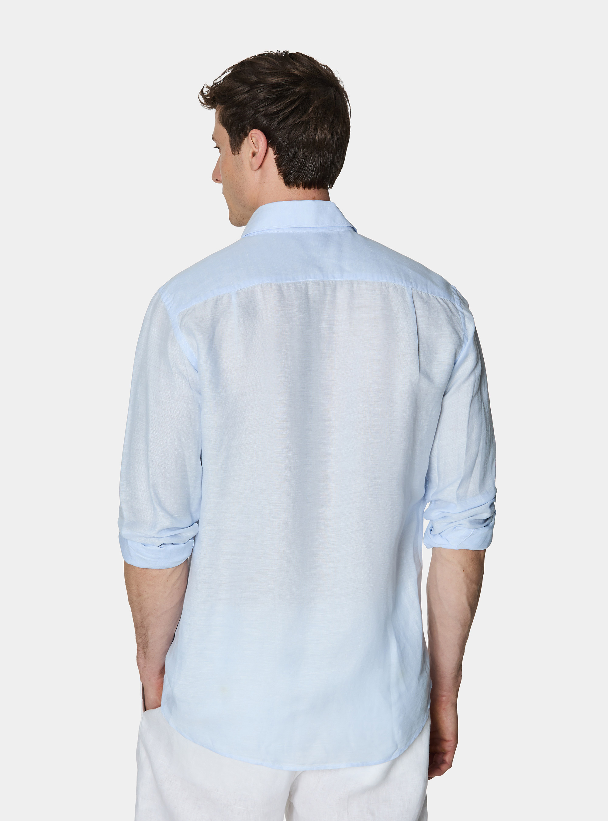 Camicia in misto lino con paramontura, AZZURRO