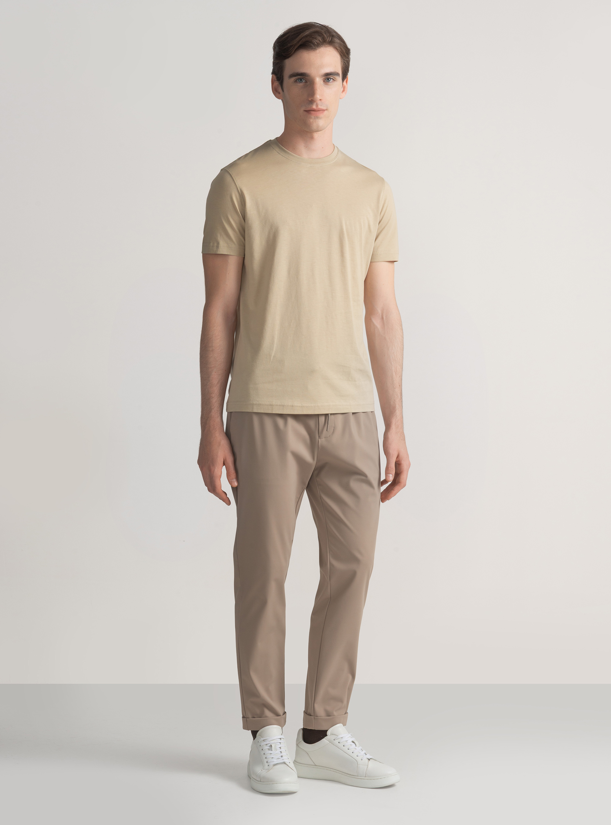 T-shirt mezza manica in cotone Supima, SABBIA