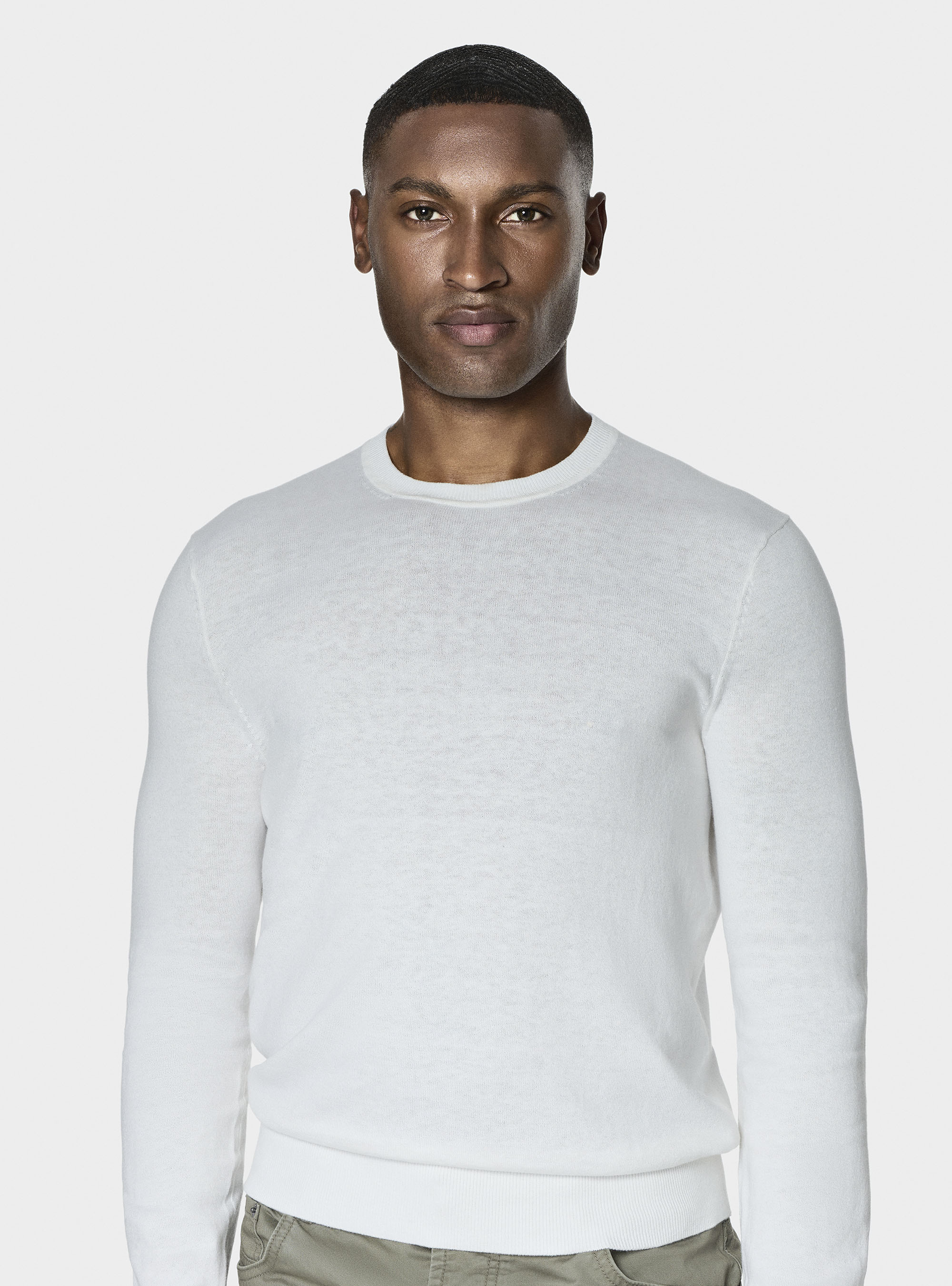 Maglia girocollo in cotone seta e cashmere, BIANCO