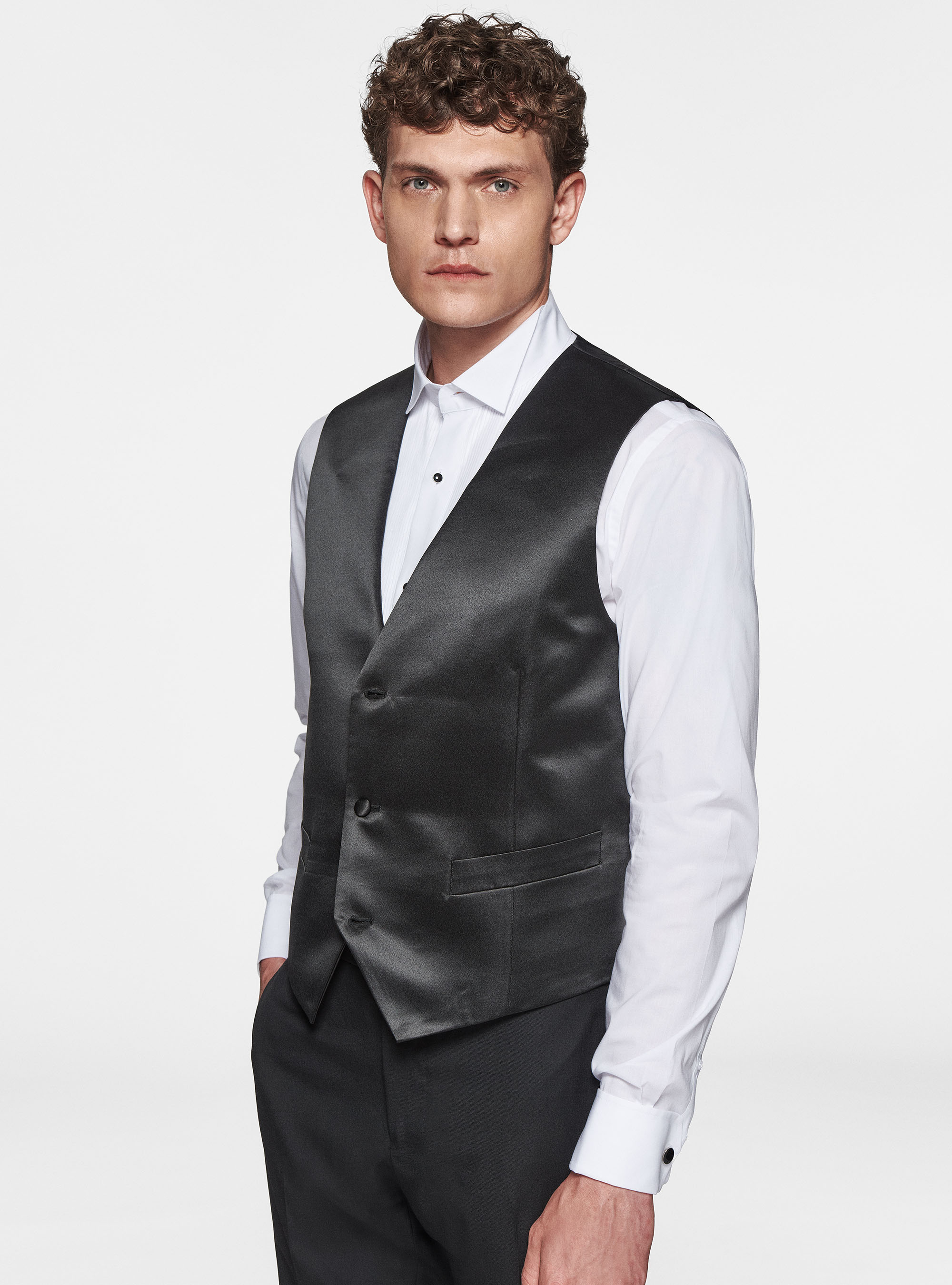 Panciotto smoking in satin, NERO