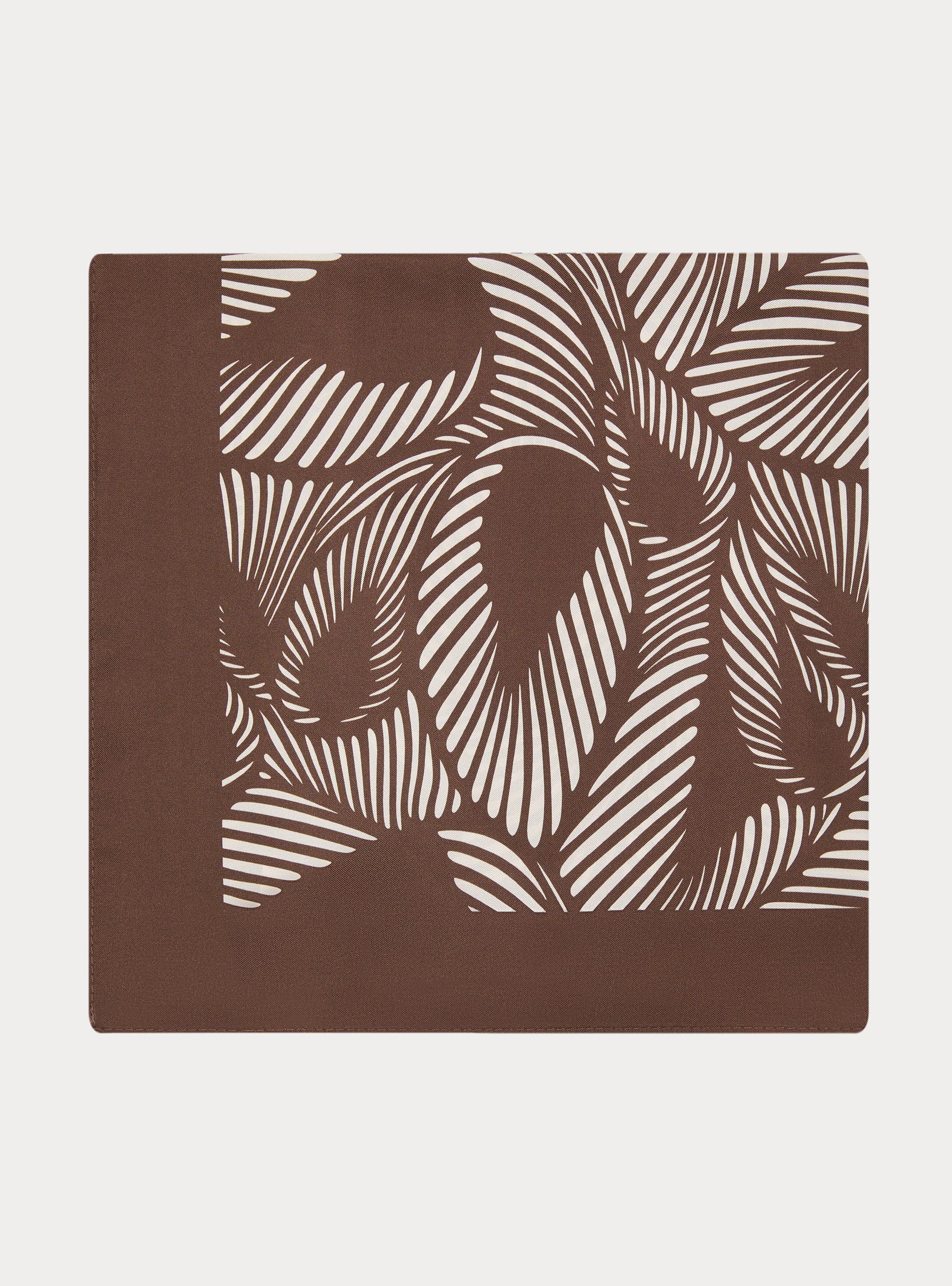 Foulard in seta stampata a fantasia geometrica, MARRONE