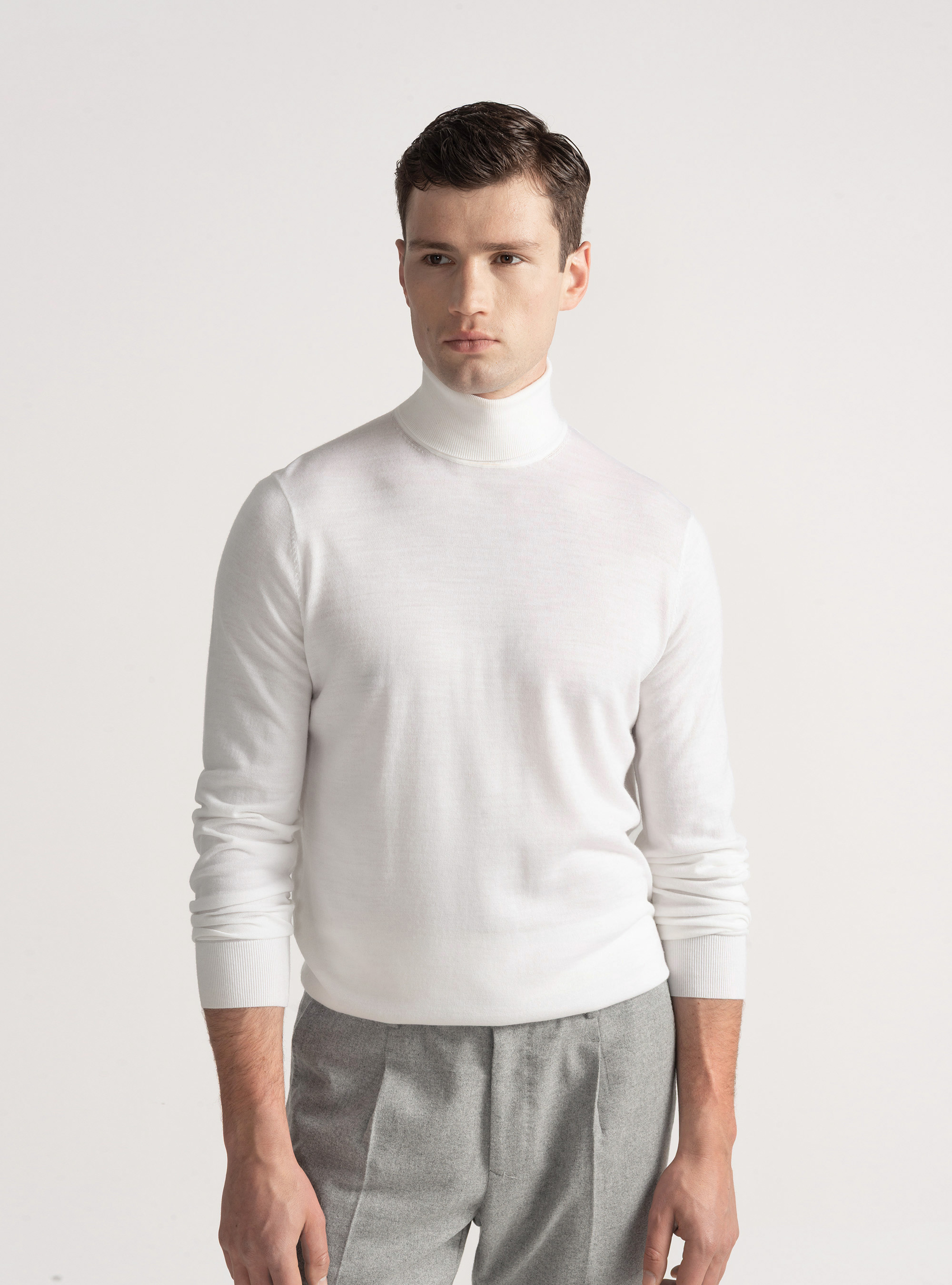 Dolcevita in pura lana merino extrafine, BIANCO