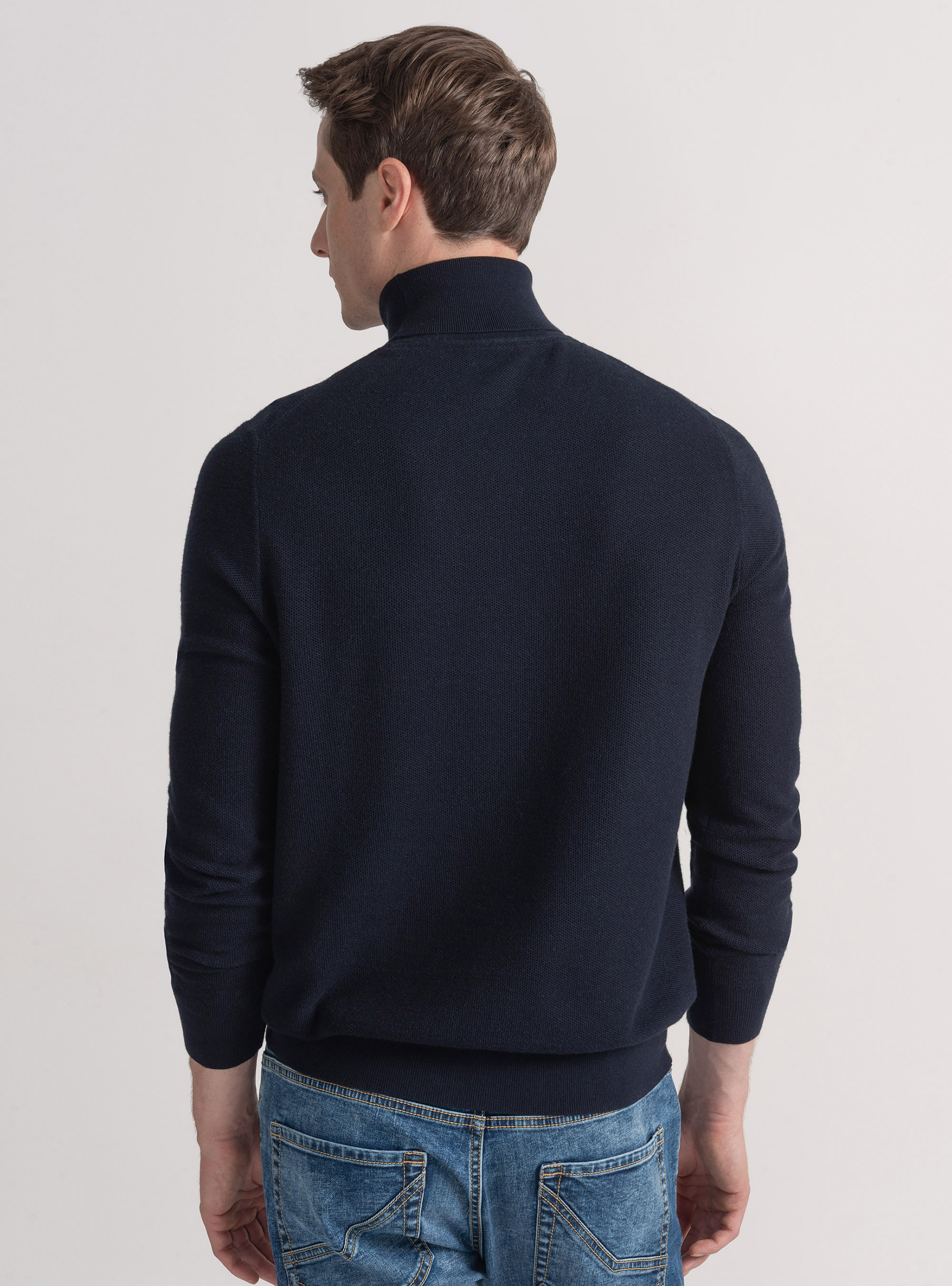 Dolcevita nido d'ape in cotone cashmere, BLU NAVY