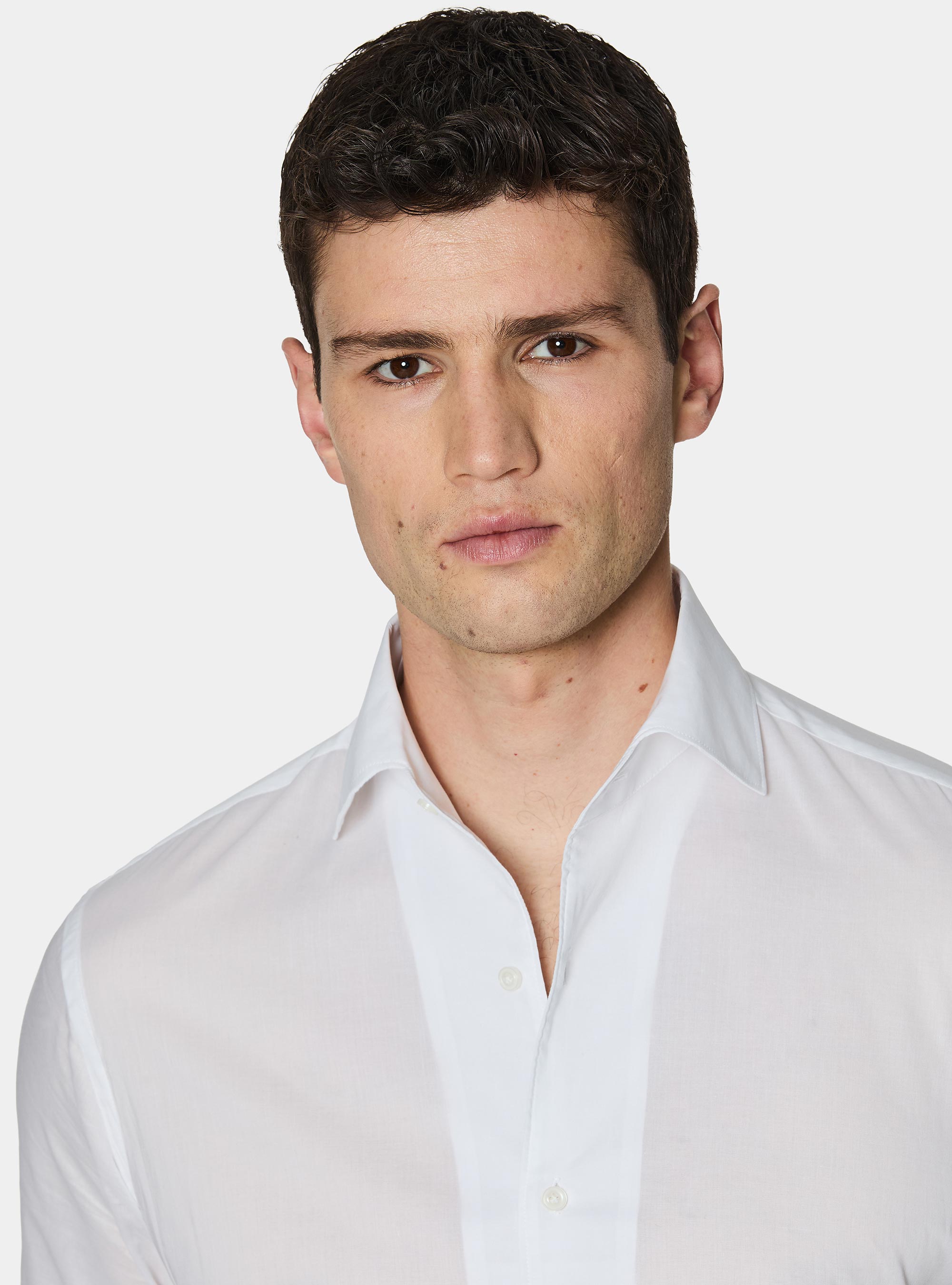 Camicia in cotone con paramontura, BIANCO