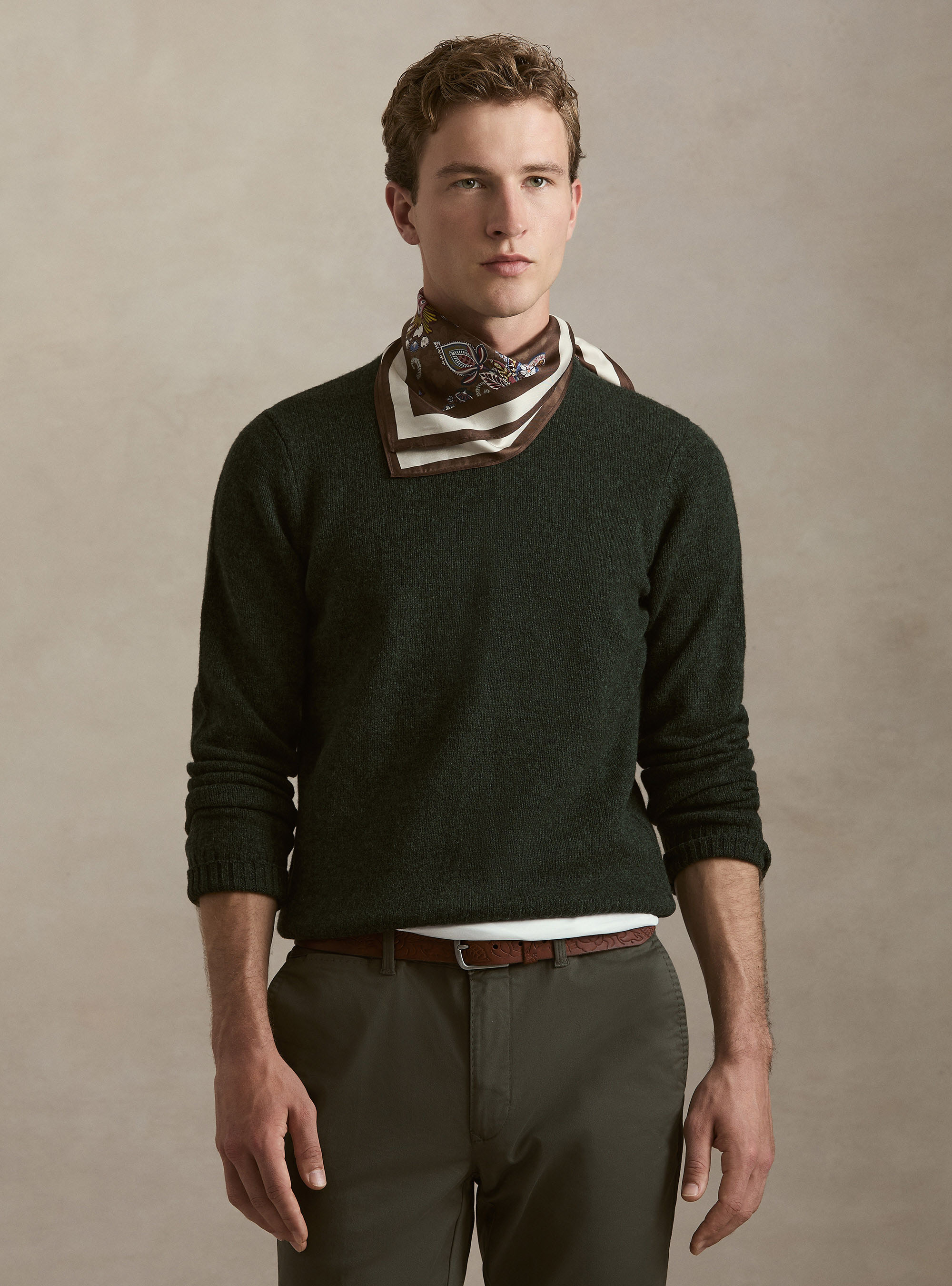 Maglia girocollo in pura lana shetland, VERDE