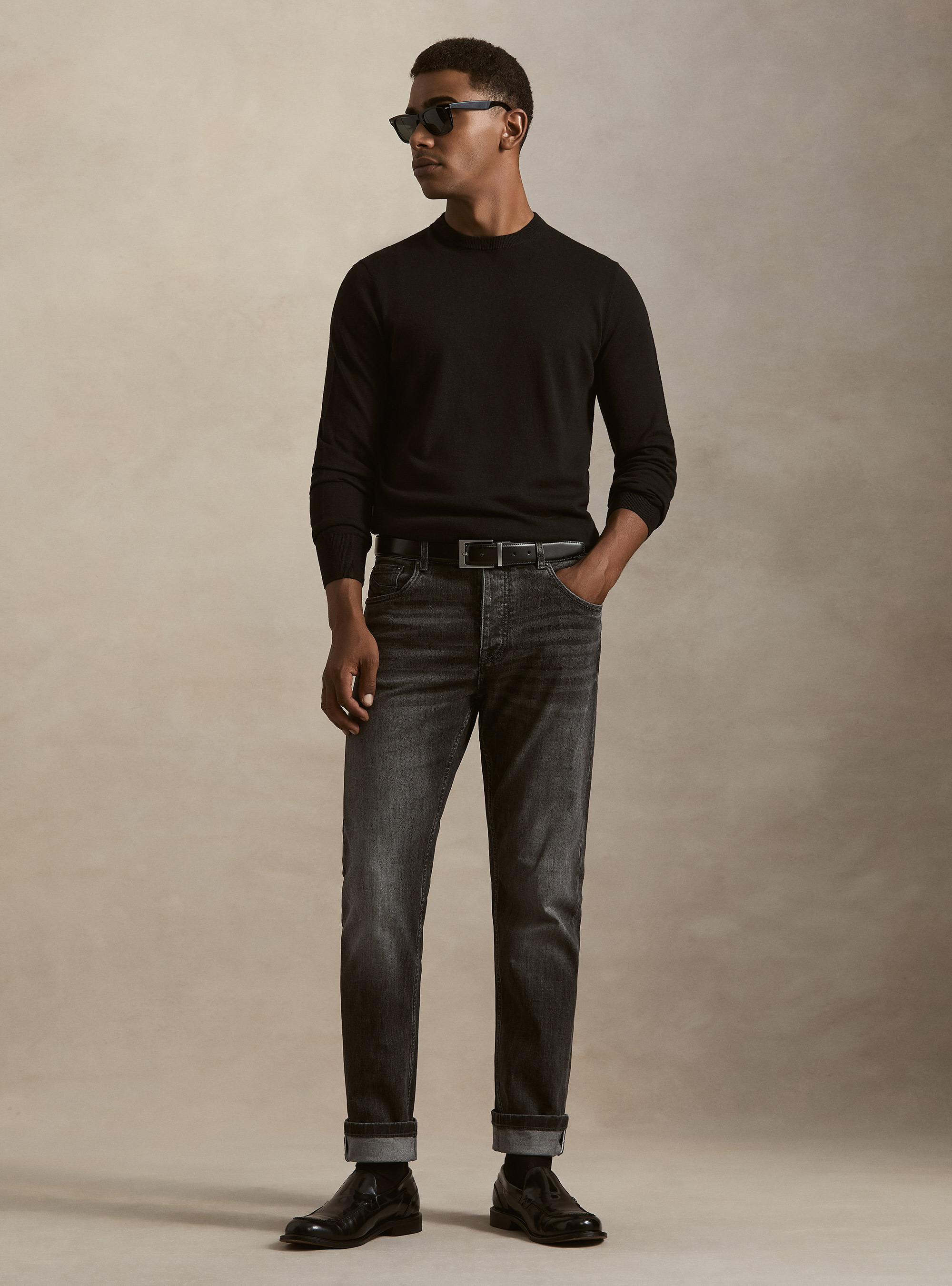 Maglia girocollo in cotone seta e cashmere, NERO