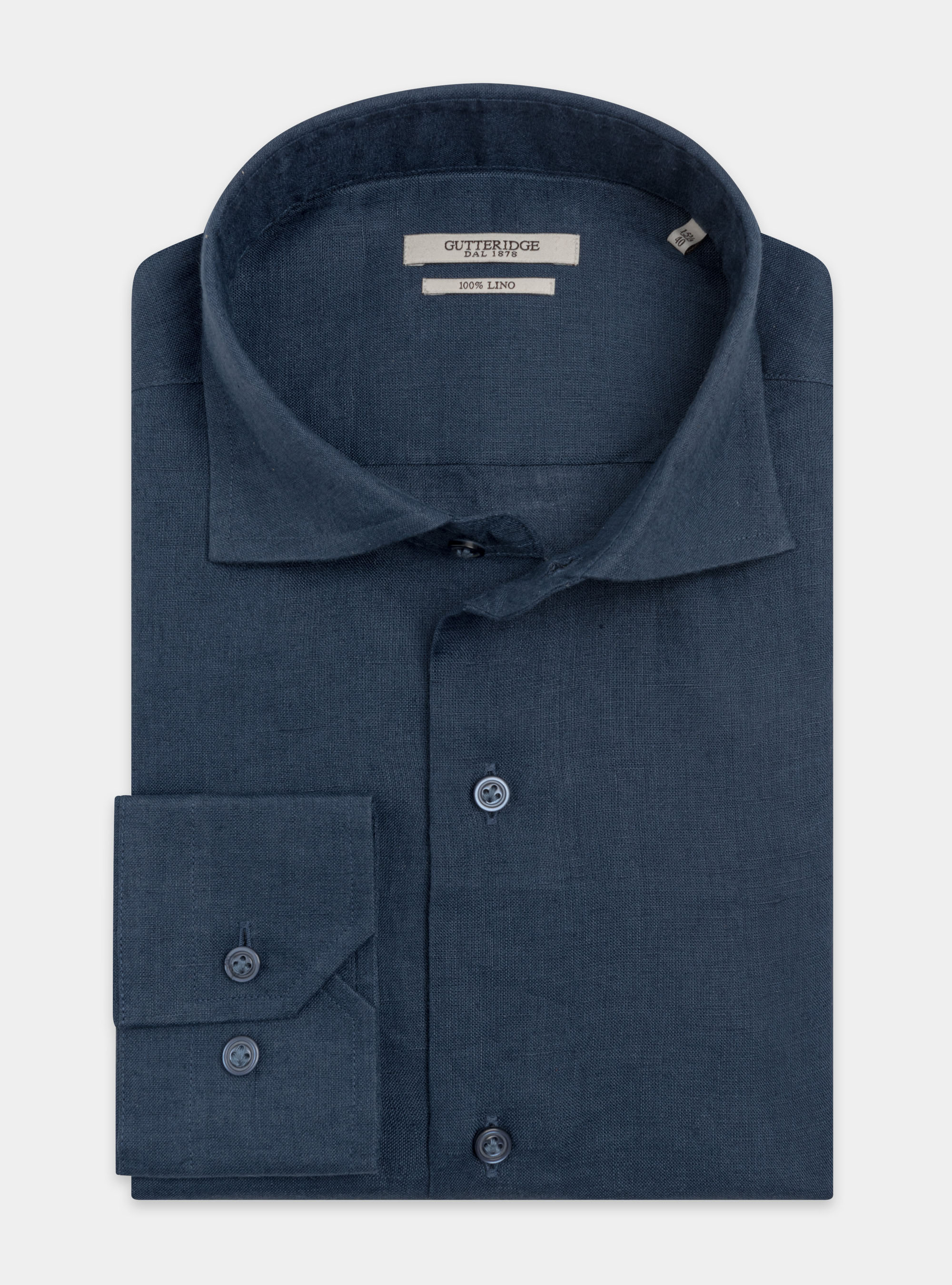 Camicia in puro lino con collo semi francese, BLU NAVY