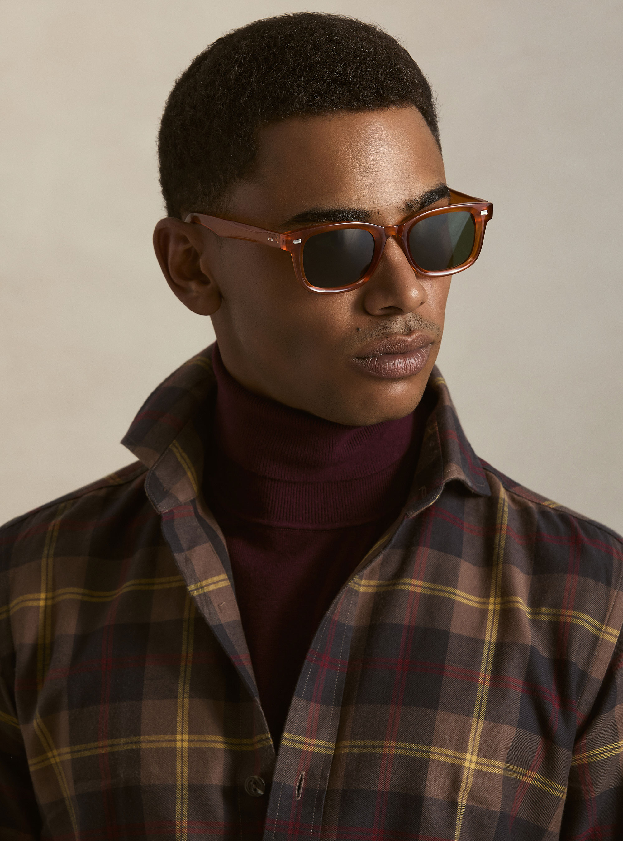 Camicia relaxed fit in misto cotone a quadri, MARRONE