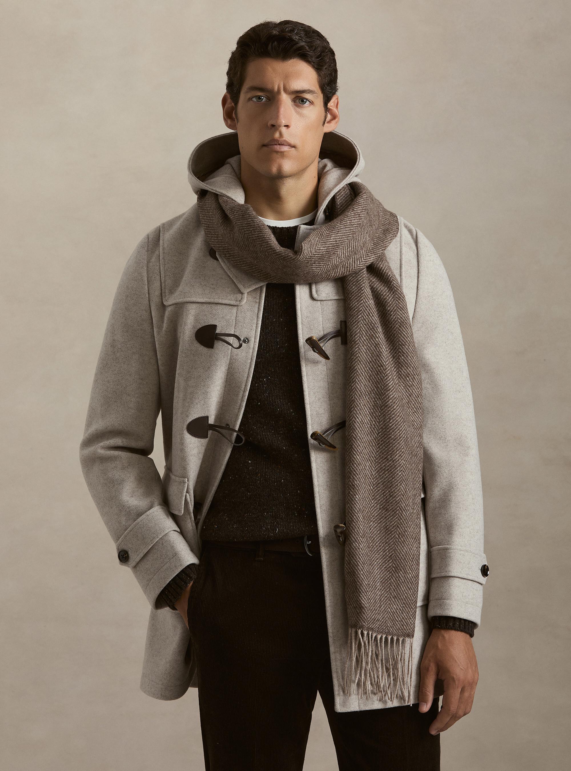 Montgomery con cappuccio in misto lana, ECRU