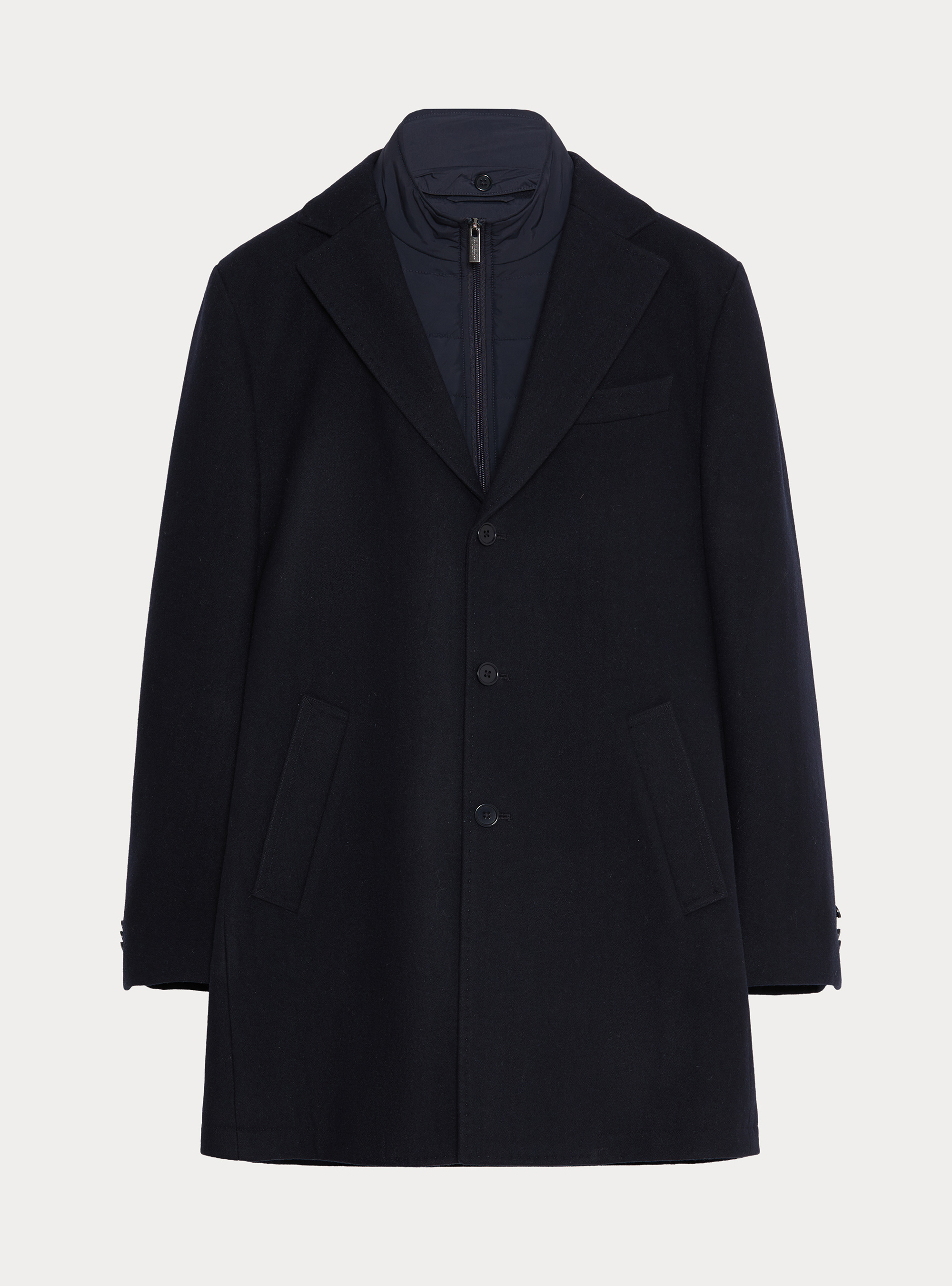 Cappotto in misto lana con pettorina, BLU NAVY