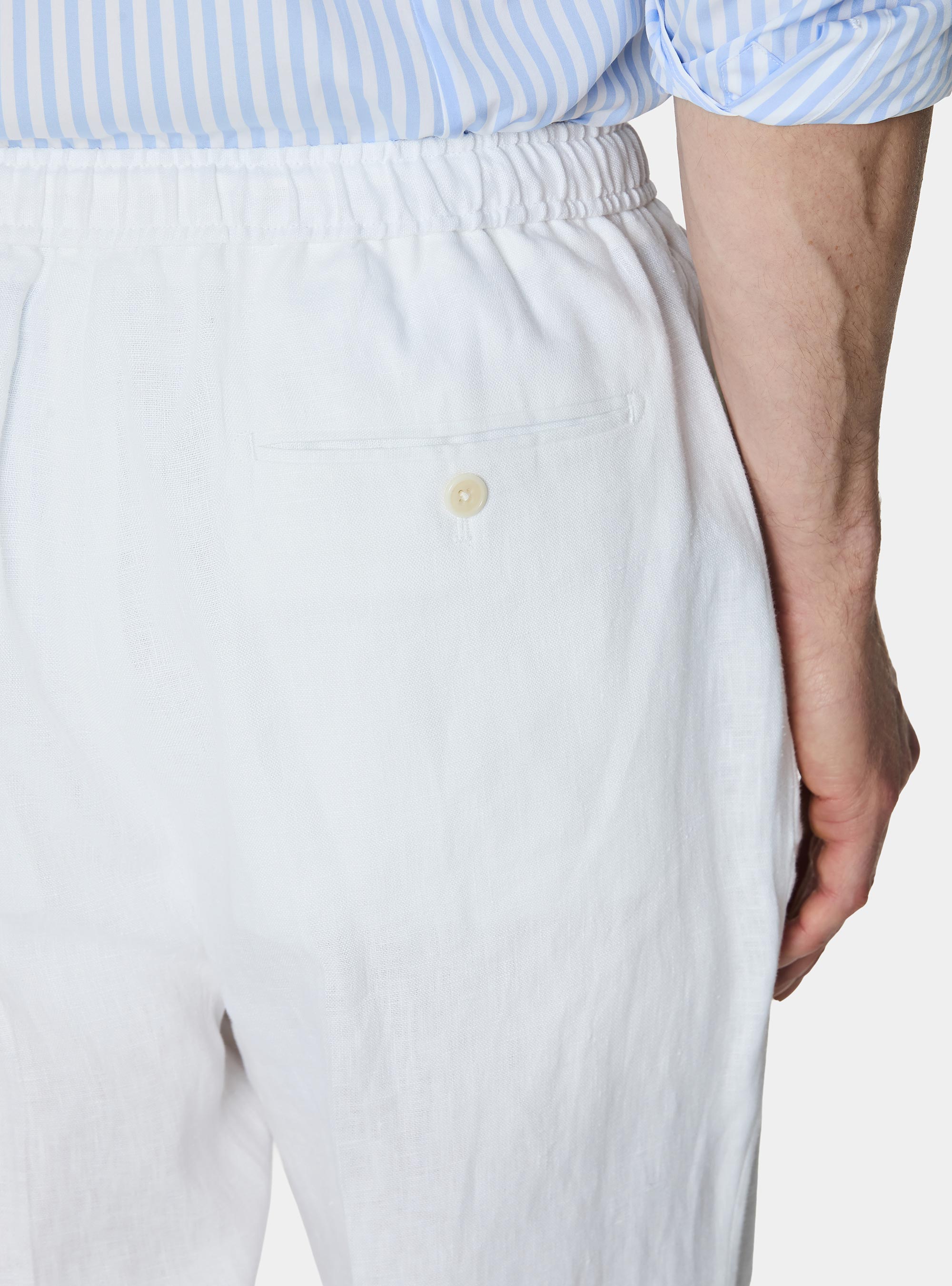 Pantaloni in puro lino con pince e coulisse, BIANCO