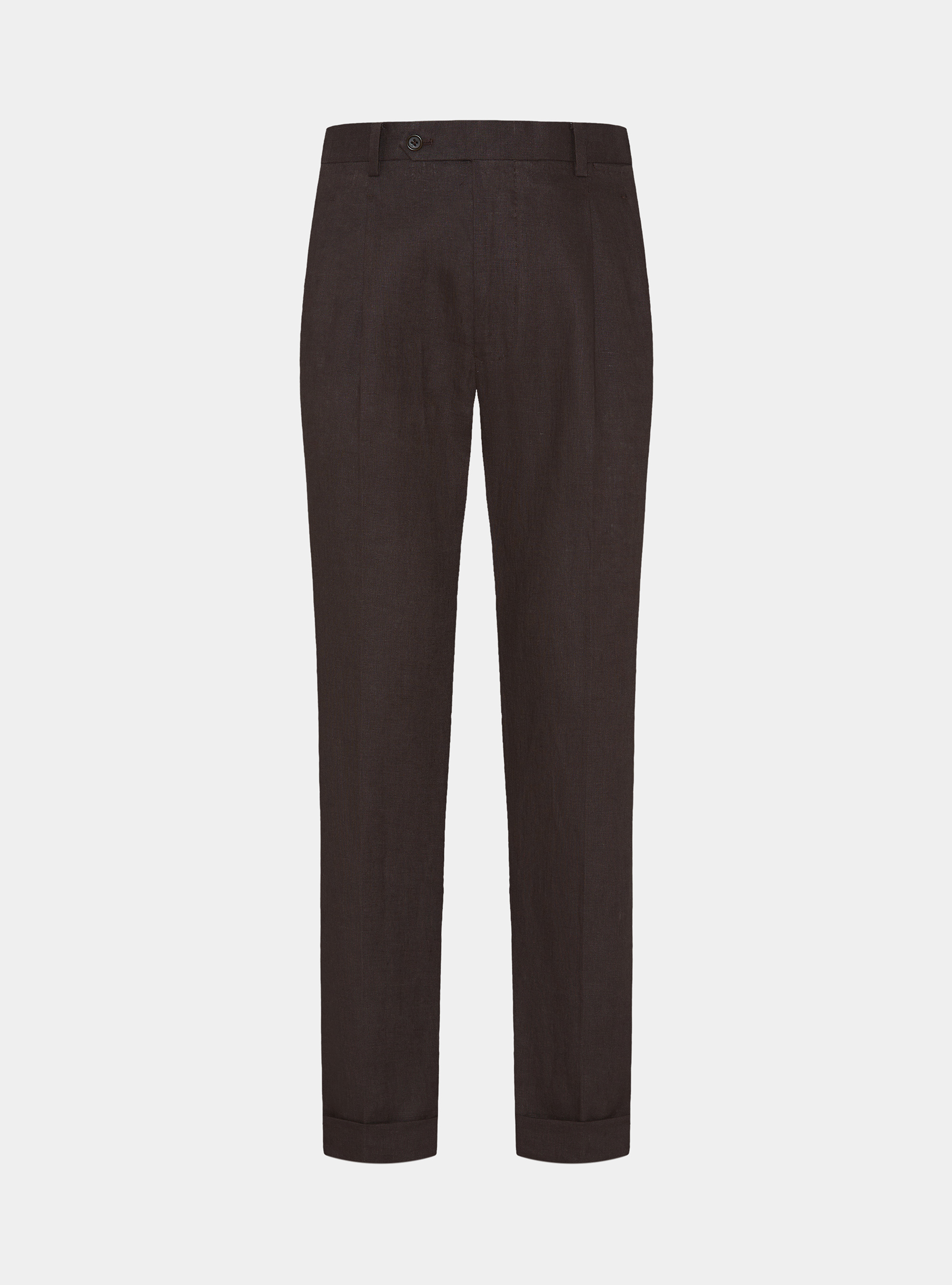 Pantaloni con pince in puro lino, MARRONE