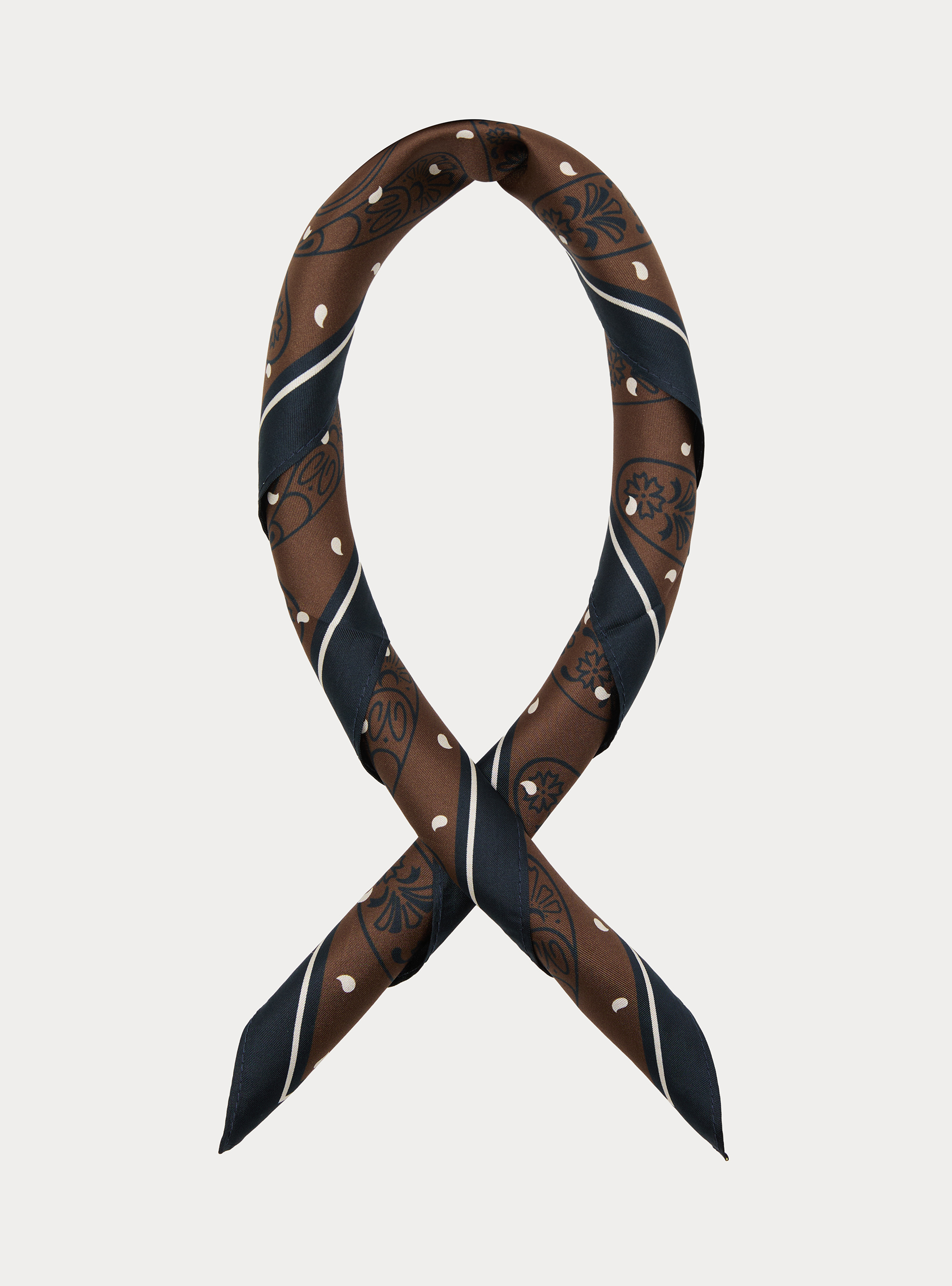 Foulard in seta stampata fantasia paisley, MARRONE